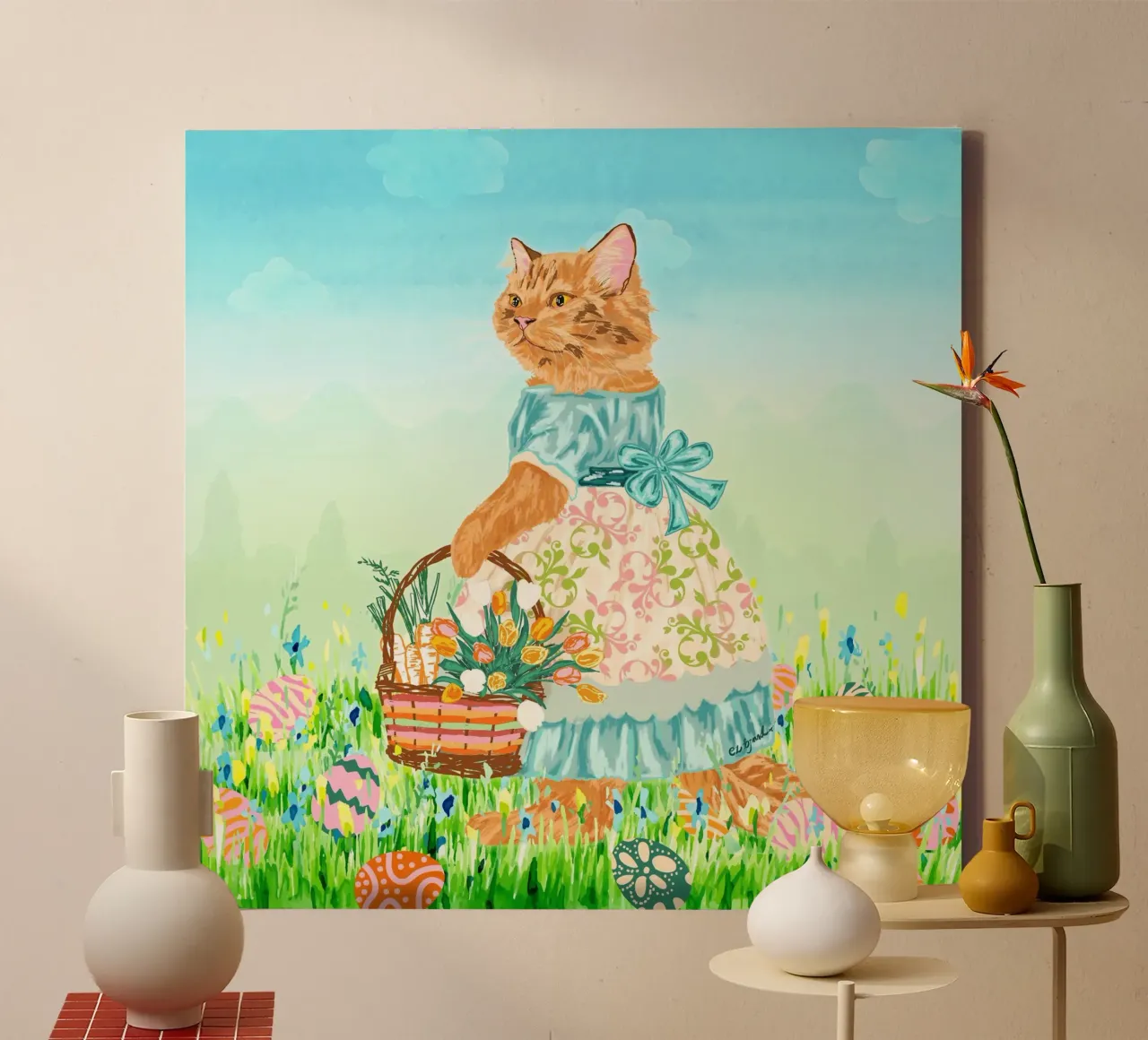 Gatto magico di Pasqua tela con Cornice a cassetta da EDMPROJECT