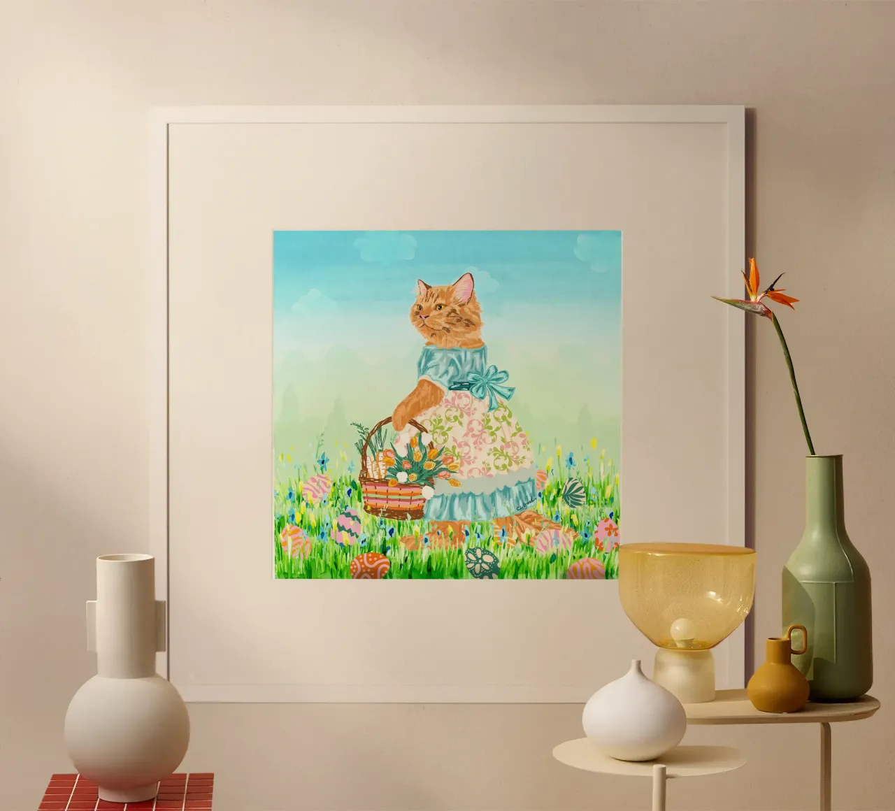 Gatto magico di Pasqua poster con telaio in legno da EDMPROJECT