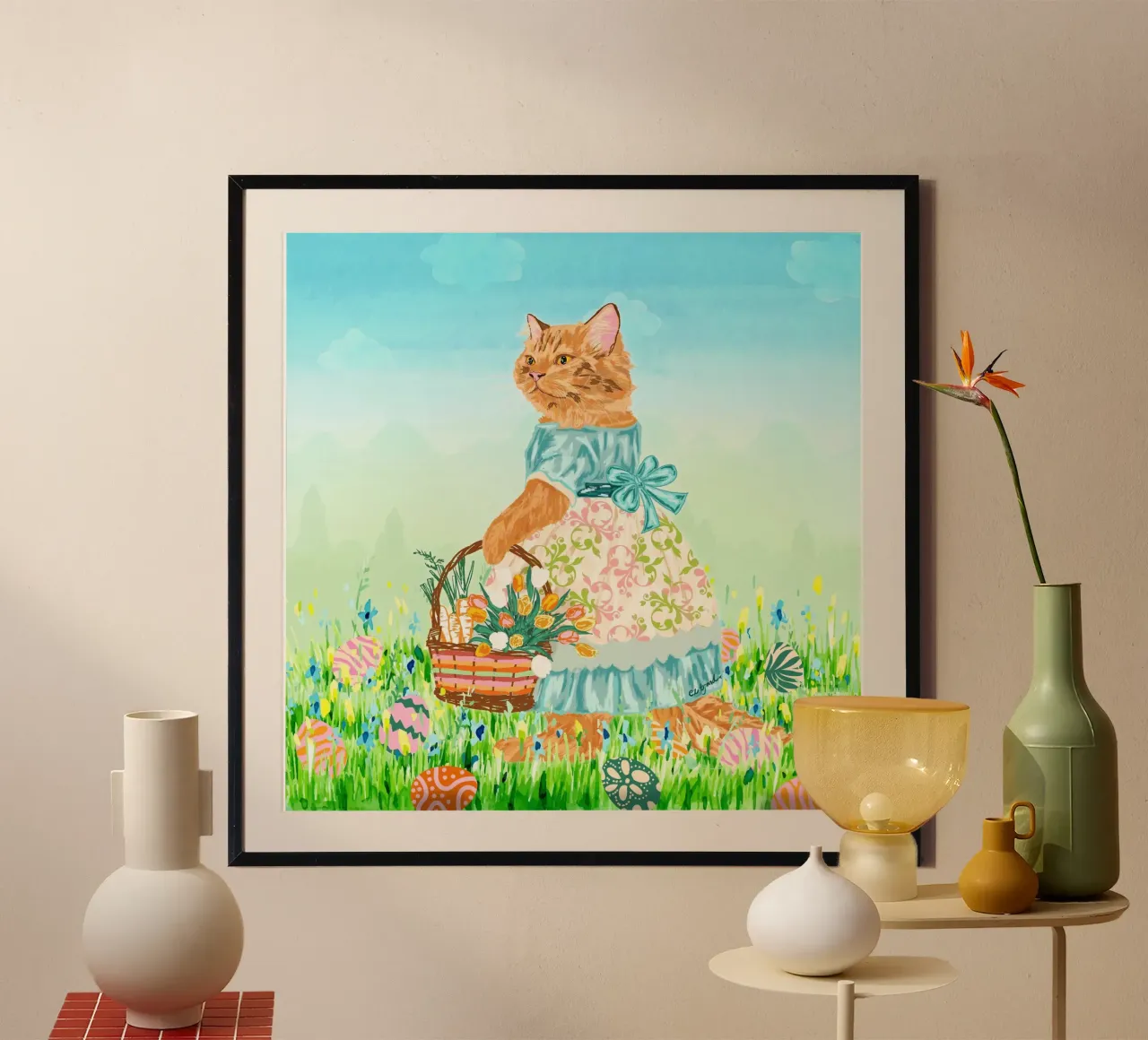 Gatto magico di Pasqua poster con telaio in legno da EDMPROJECT