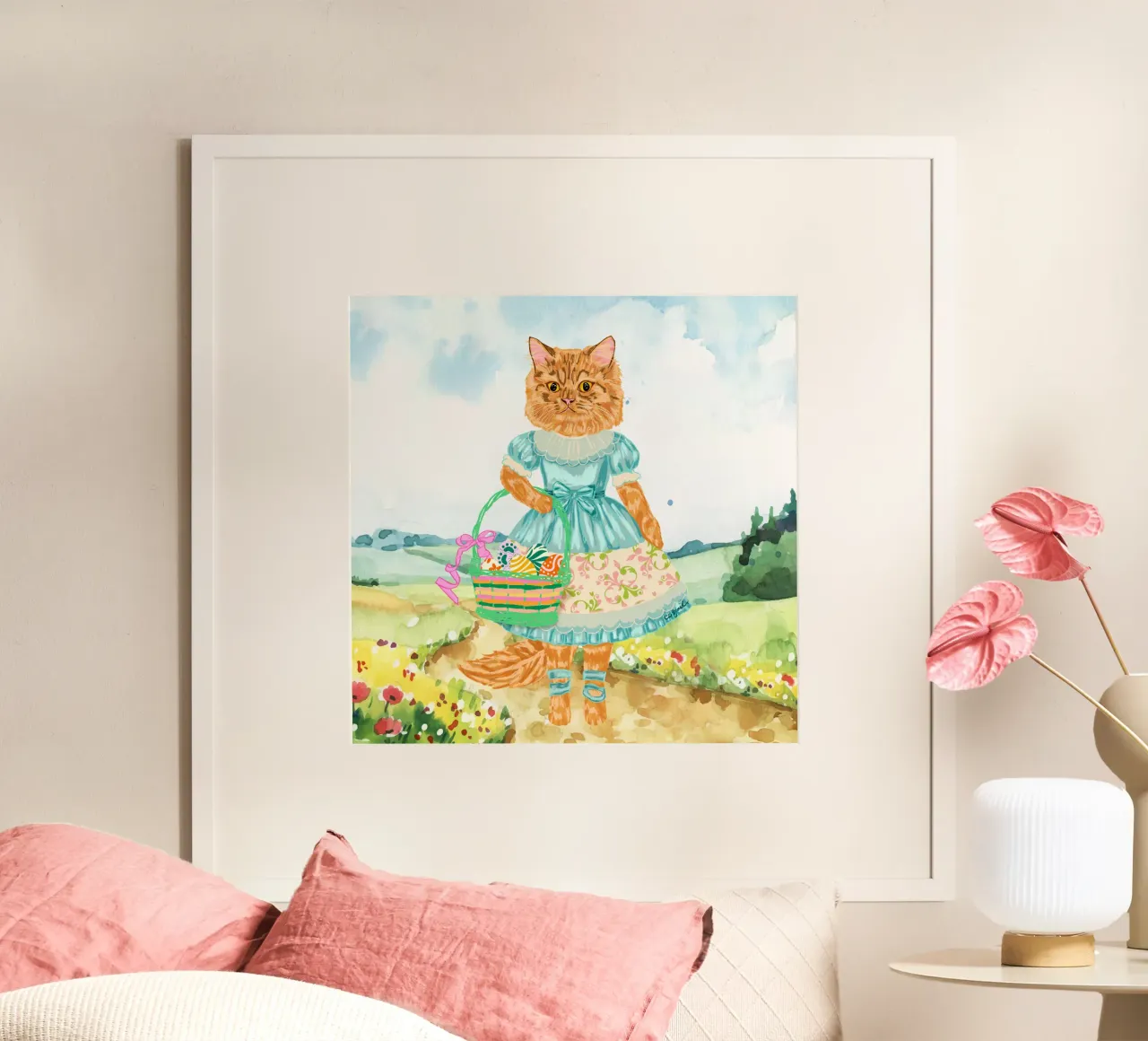 Gatto pasquale vintage in abito blu da civetta poster da EDMPROJECT