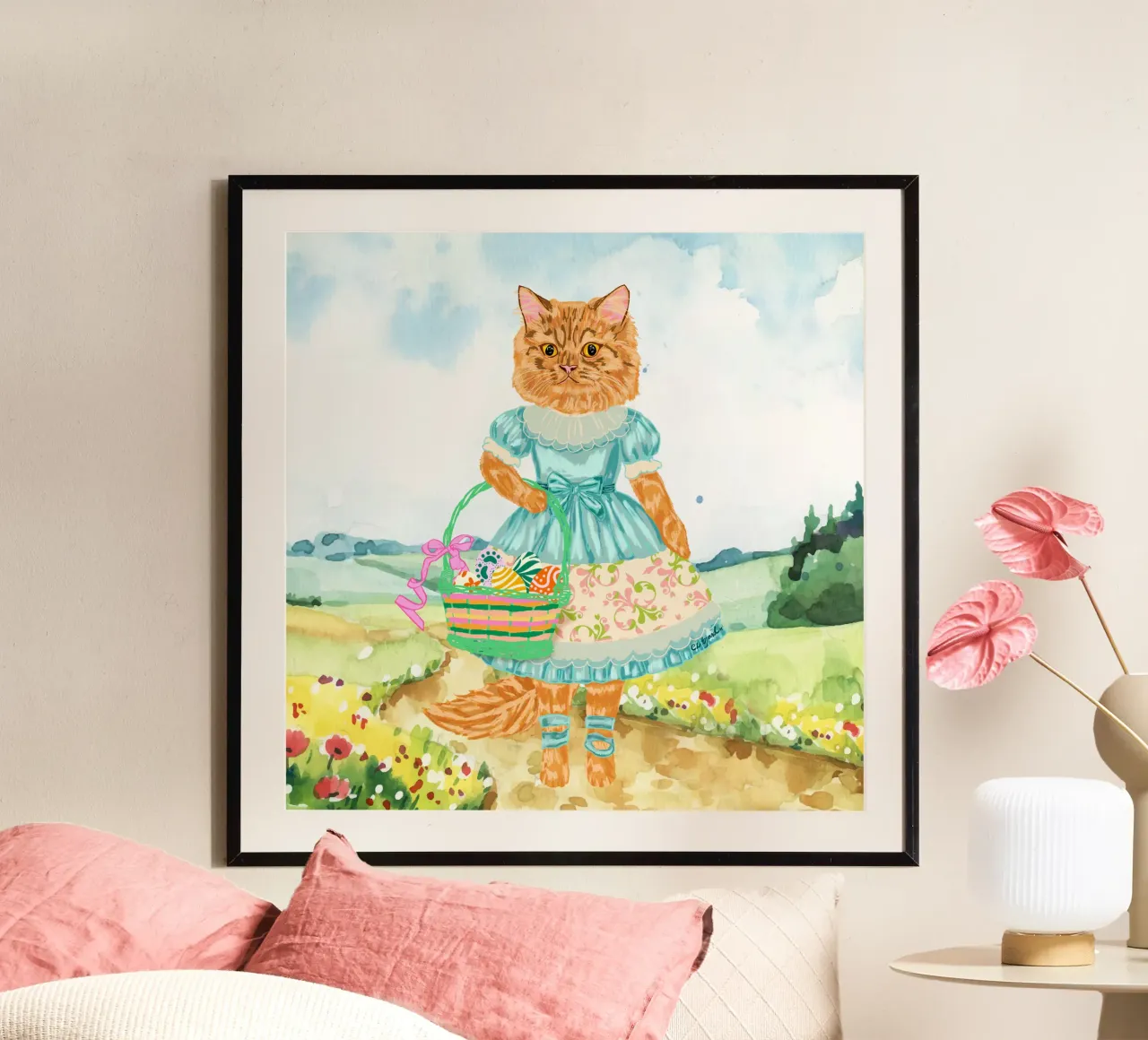 Gatto pasquale vintage in abito blu da civetta poster da EDMPROJECT