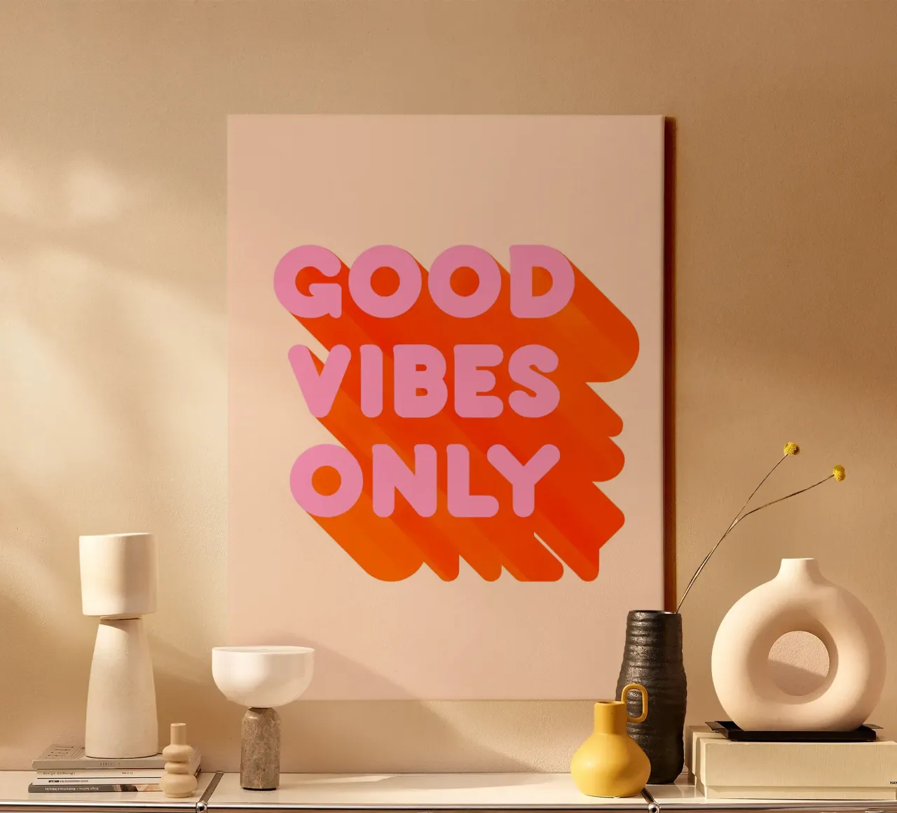 Retro "Alleen goede vibraties" grafische print canvas van showmemars