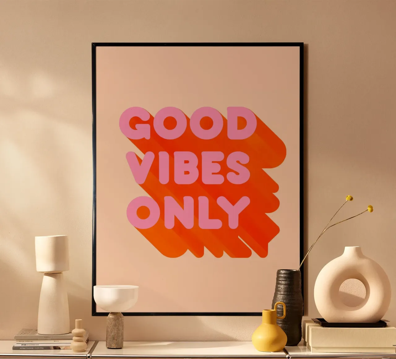 Imprimé graphique rétro "Good Vibes Only" (uniquement les bonnes vibrations) hahnemühle de showmemars