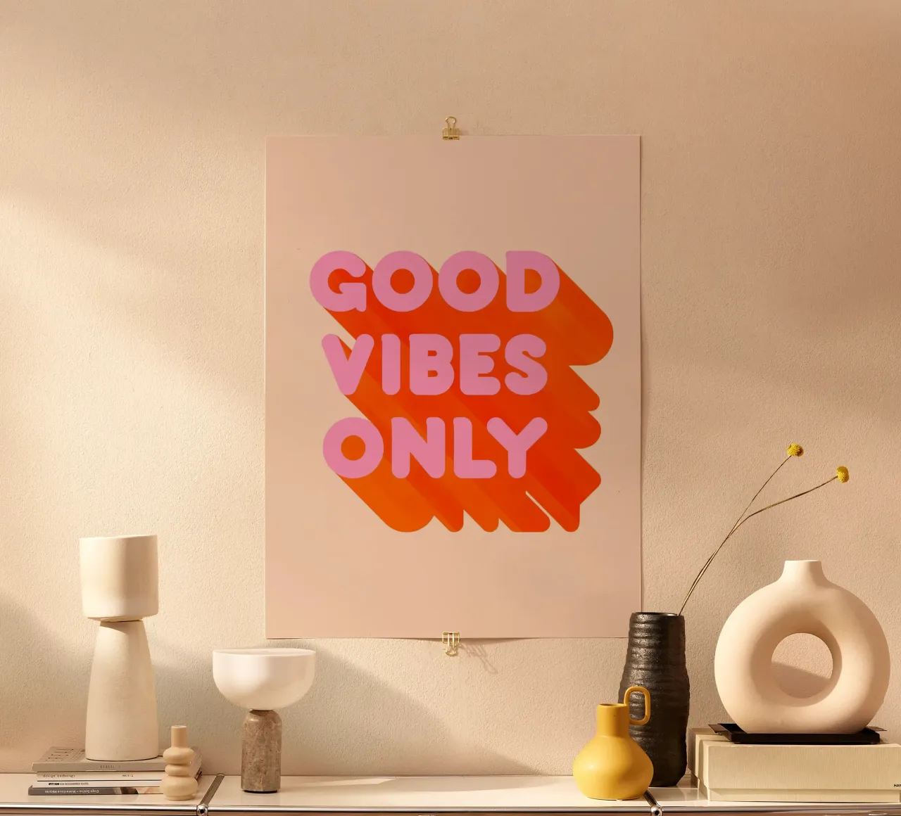 Imprimé graphique rétro "Good Vibes Only" (uniquement les bonnes vibrations) hahnemühle de showmemars