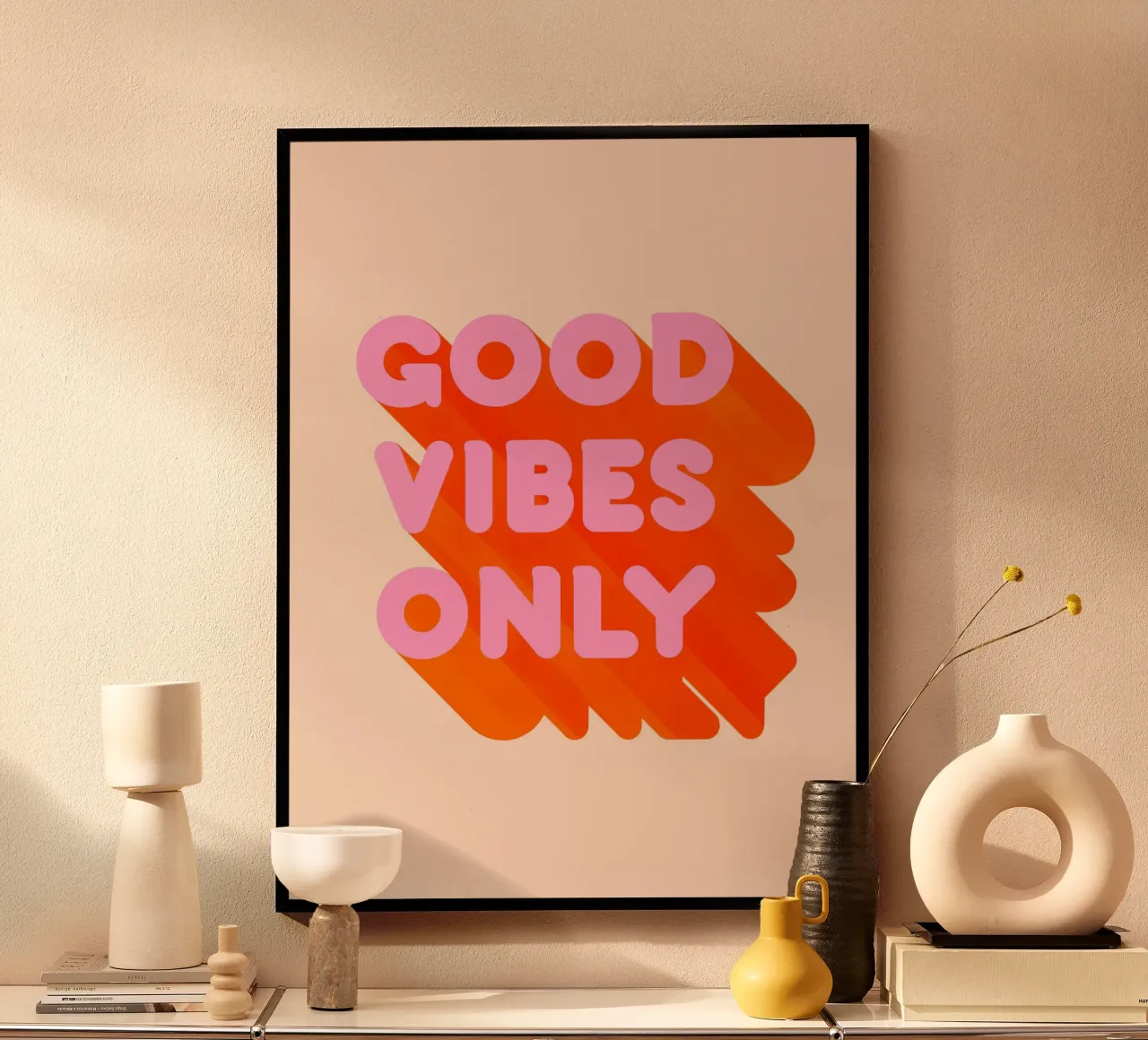 Imprimé graphique rétro "Good Vibes Only" (uniquement les bonnes vibrations) hahnemühle de showmemars