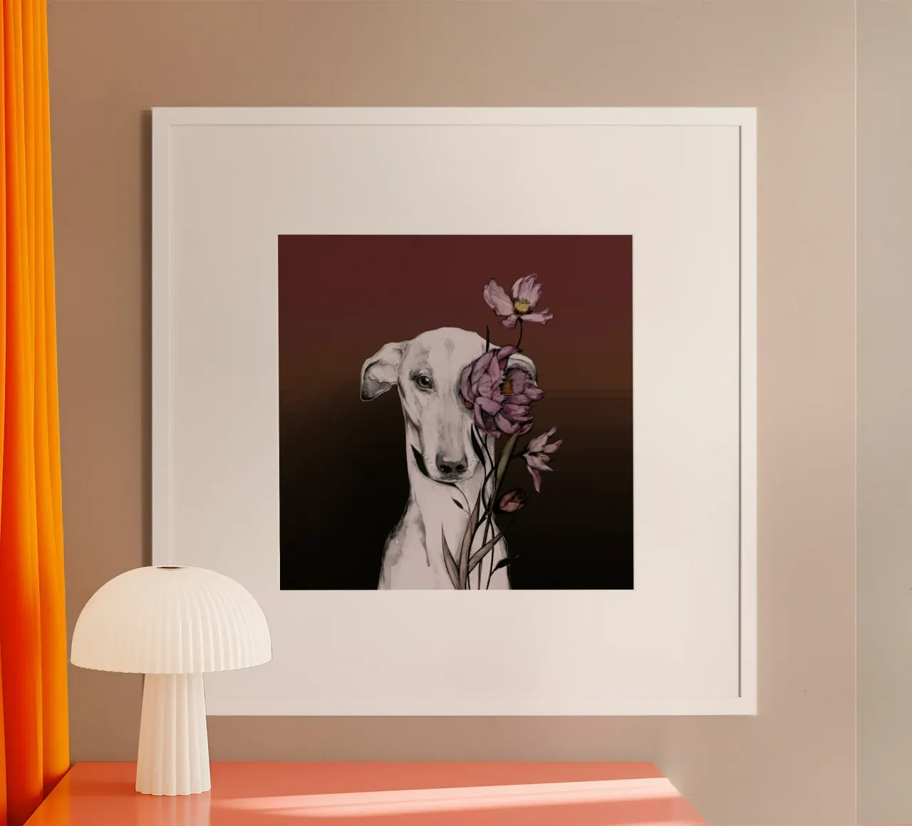 Levriero Floro Rosso poster con telaio in alluminio da Susana Miranda ilustracion