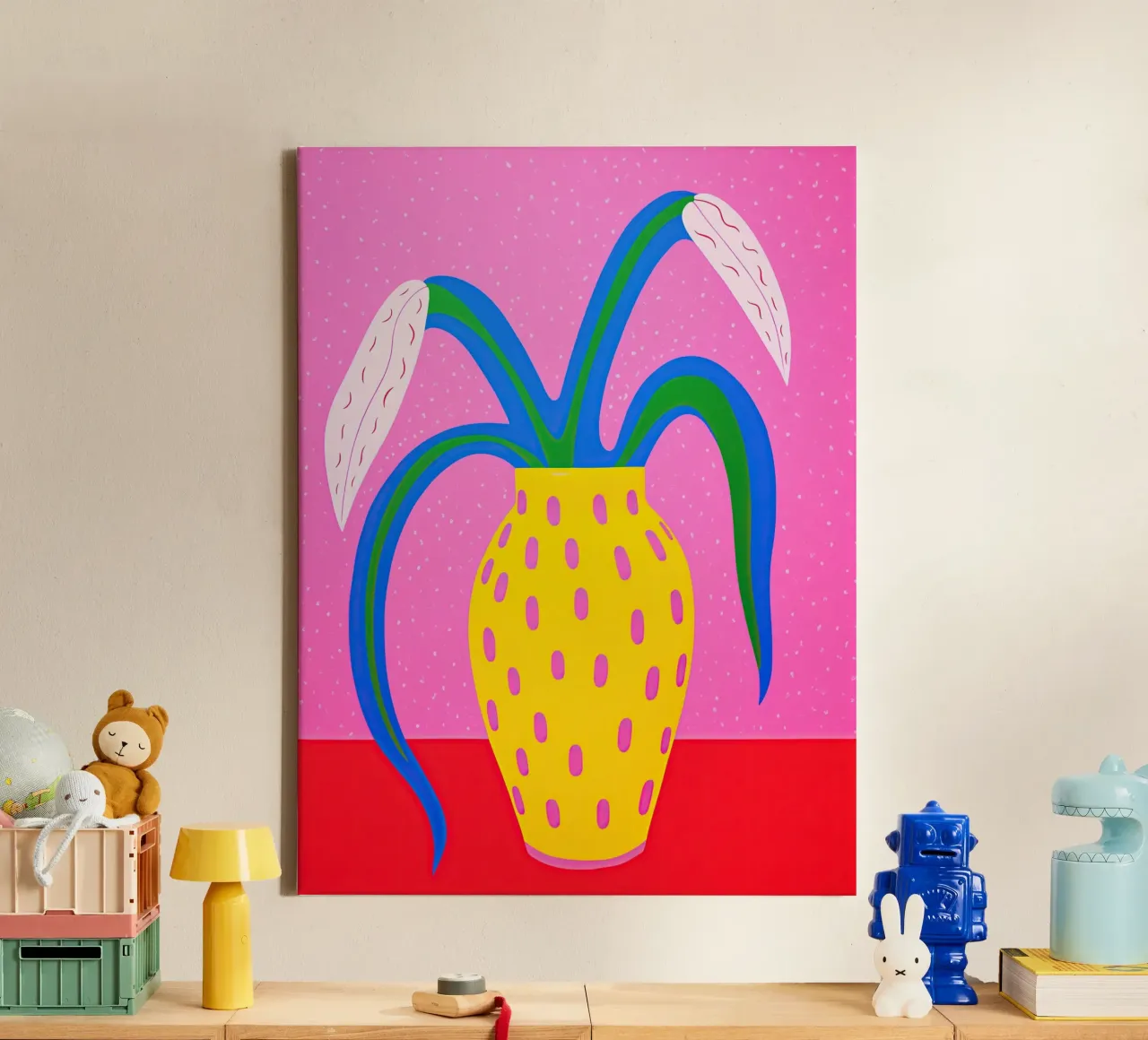 Vreemd frambooskleurig stilleven | Pop Art canvas met Baklijst van Autofocus