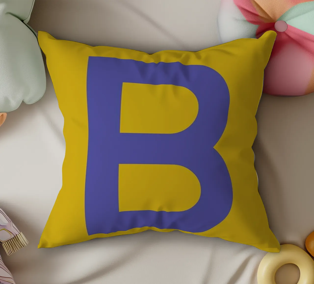 Yellow Letter B decorative cushion by Studio One