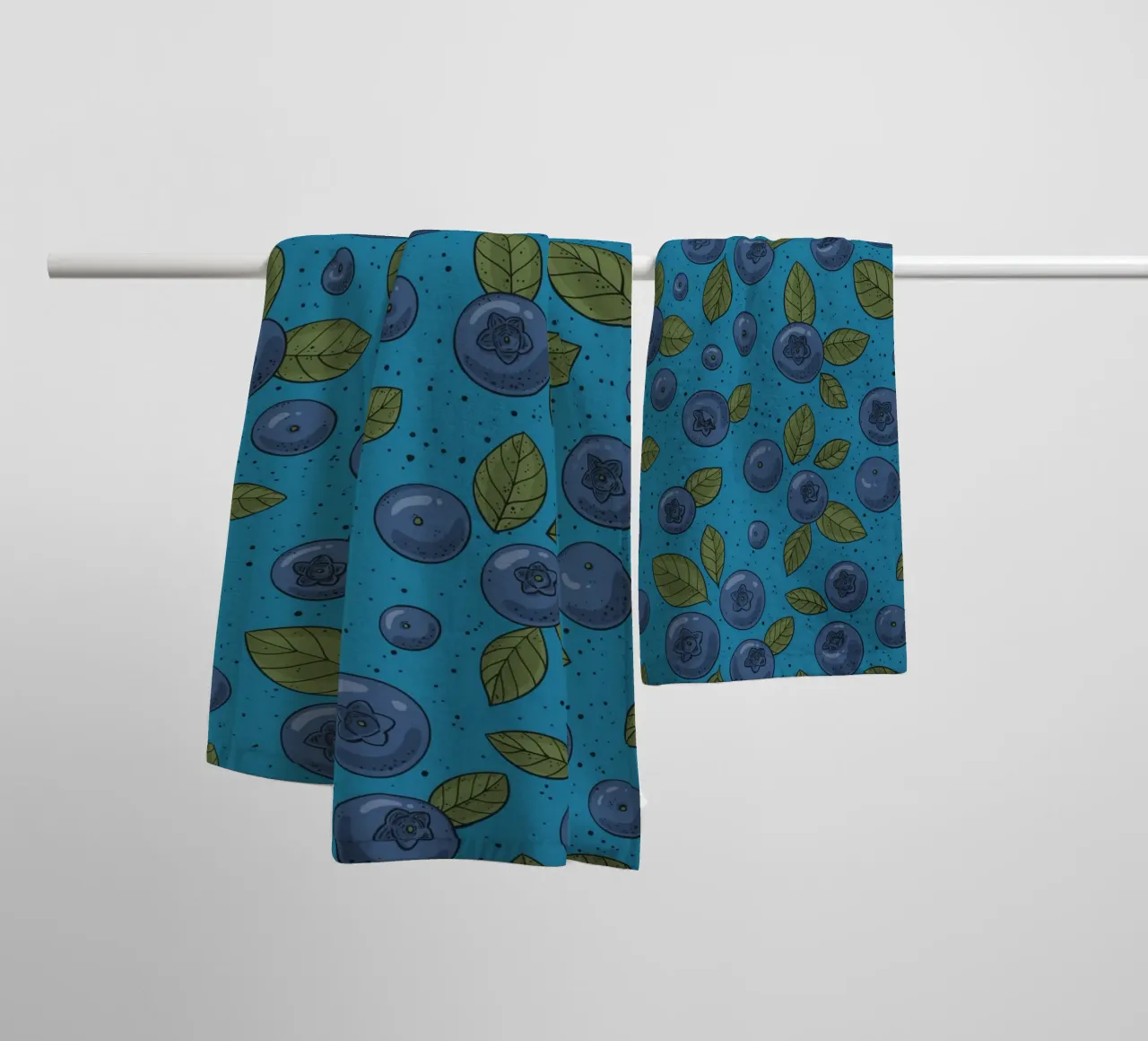 Blueberries on blue towel by Painted Nature