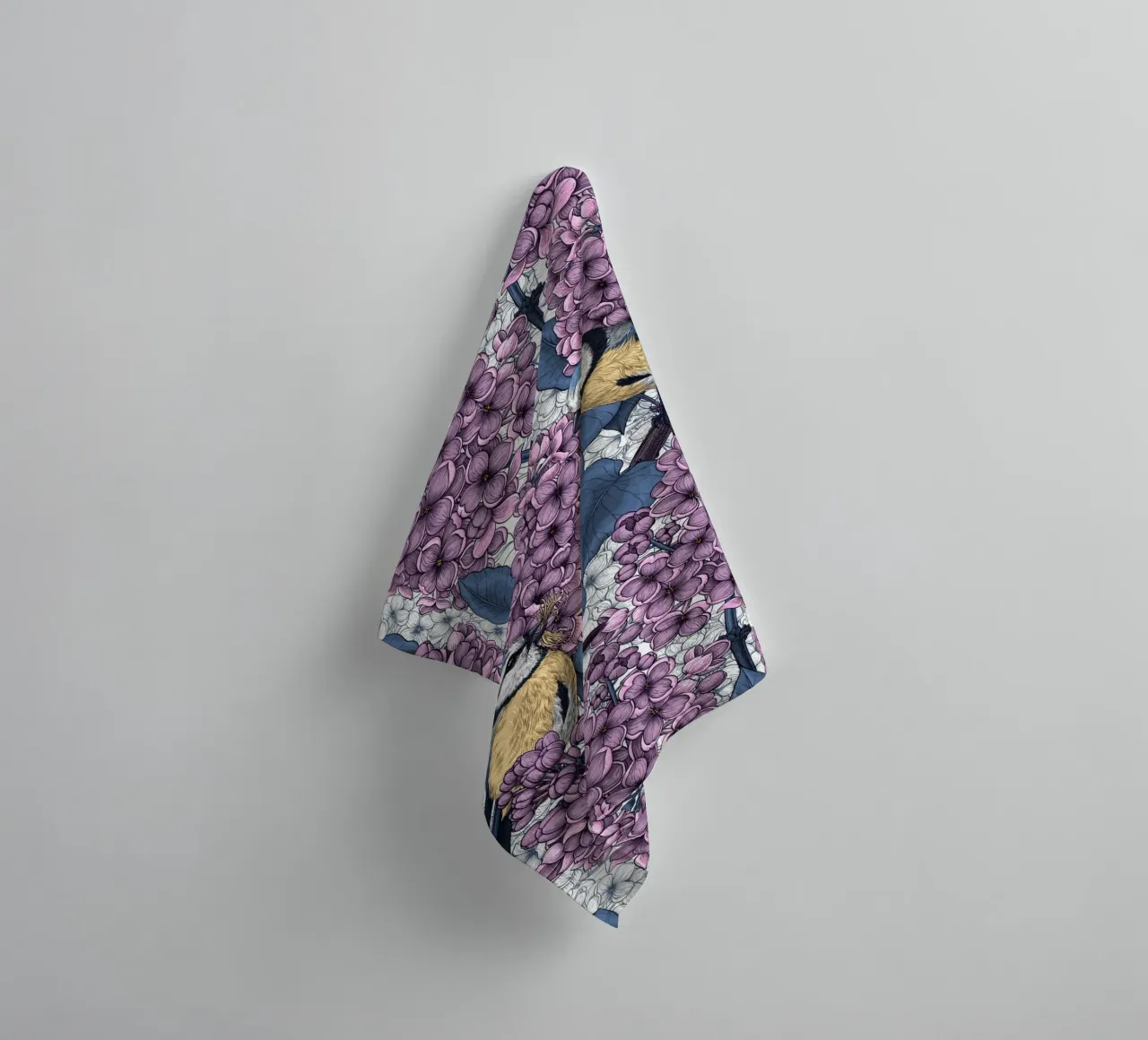 Birds in violet lilac garden towel by Painted Nature