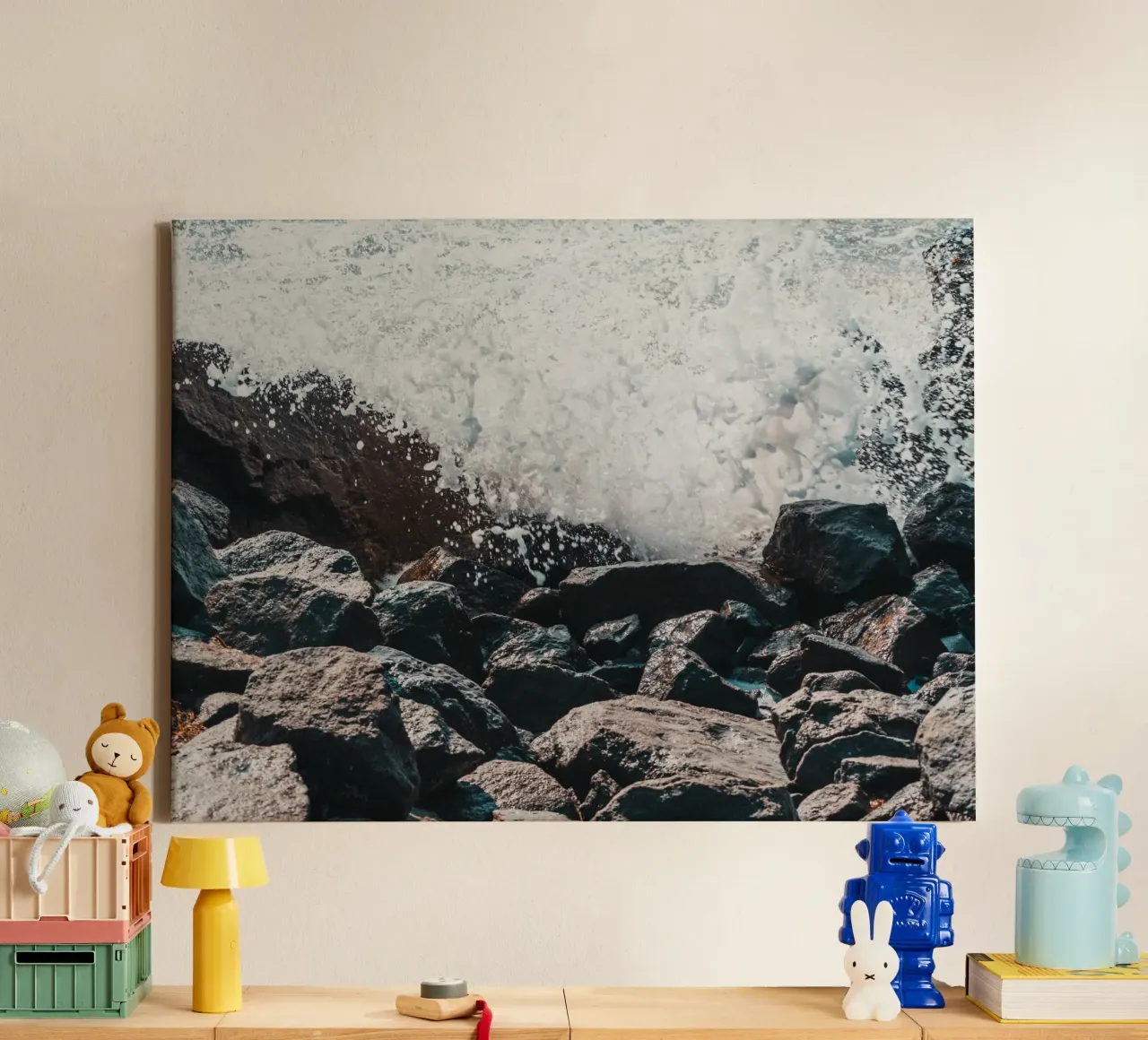 Splashing Waves on Rocks canvas by PhotoVibe Decor