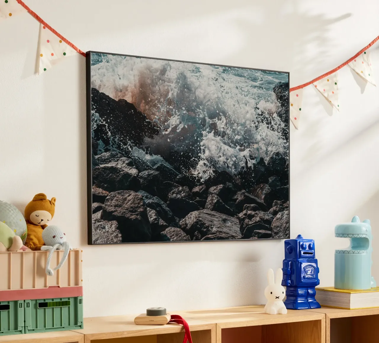 Spruzzi d'onda sulle rocce alluminio dibond da PhotoVibe Decor