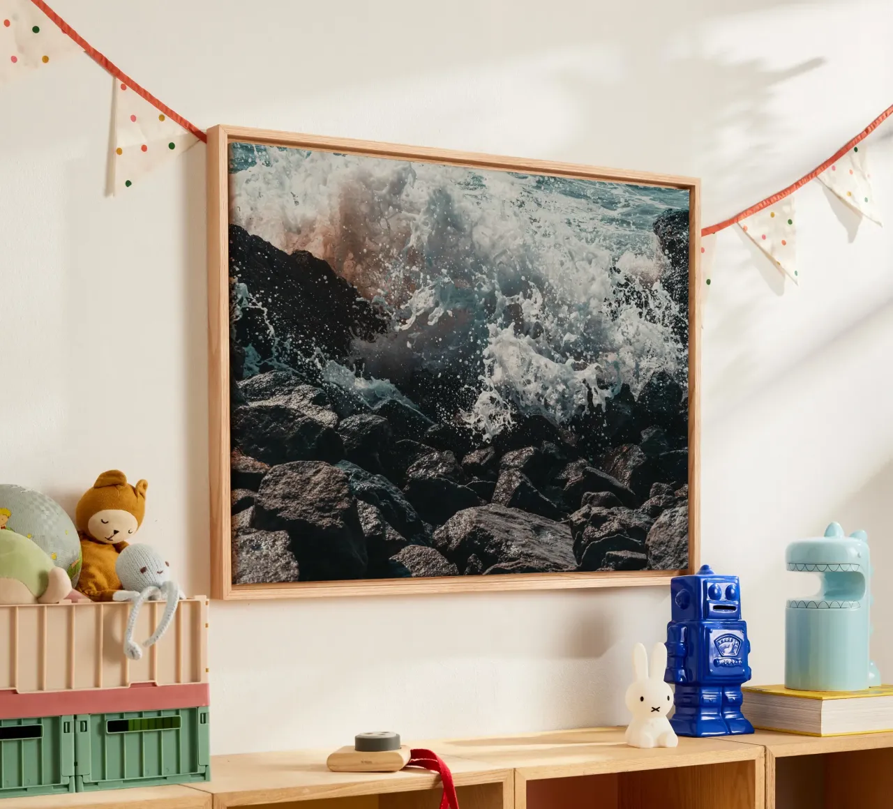 Splashing Waves on Rocks canvas with Floater frame by PhotoVibe Decor