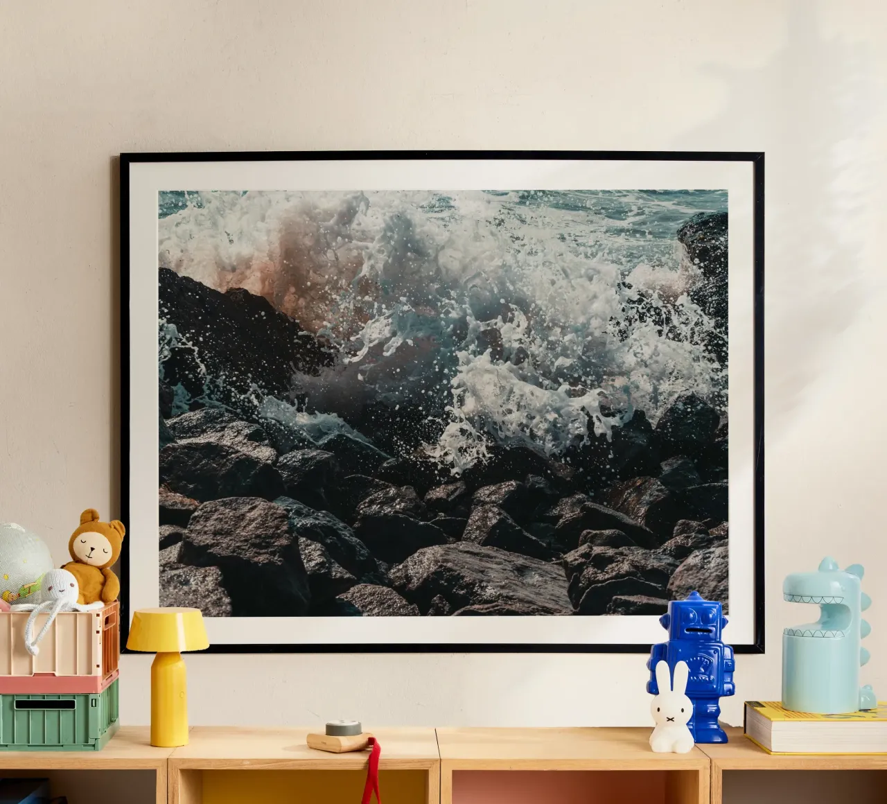 Spruzzi d'onda sulle rocce carta hahnemühle da PhotoVibe Decor