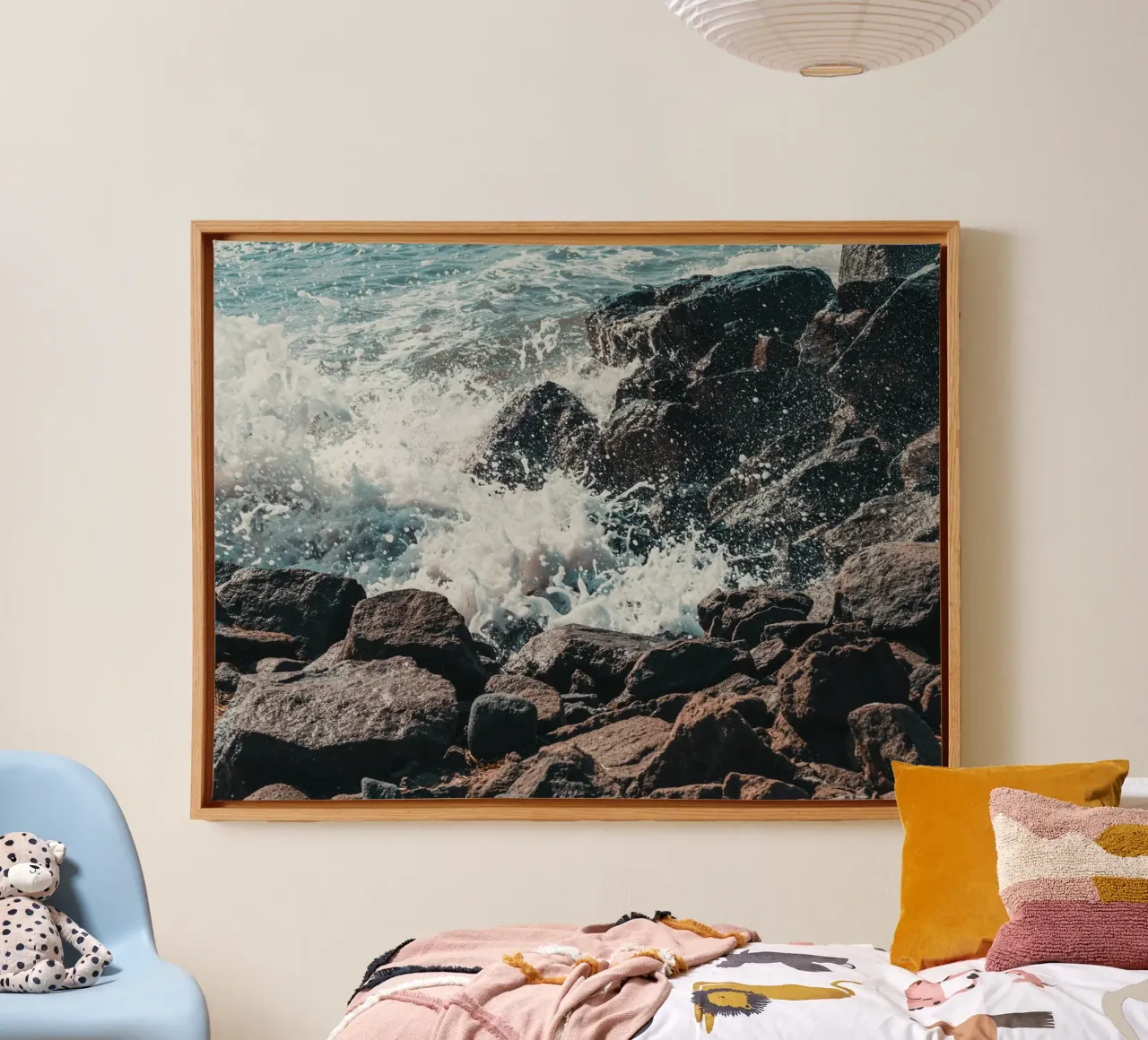 Splashing Waves on Rocks canvas with Floater frame by PhotoVibe Decor