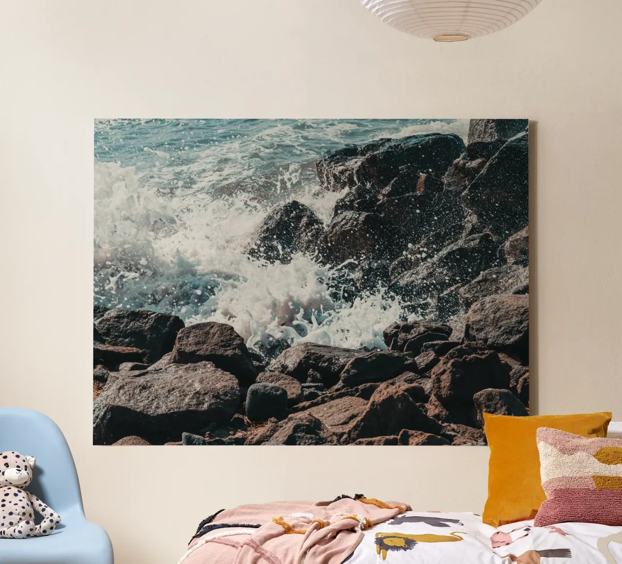 Splashing Waves on Rocks canvas with Floater frame by PhotoVibe Decor
