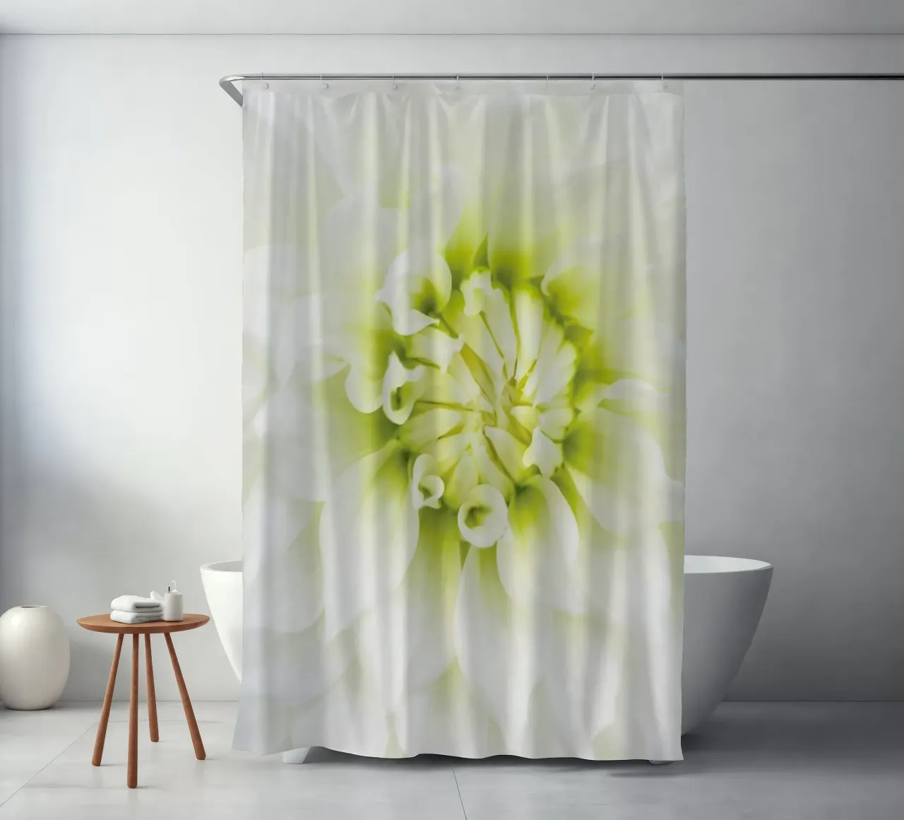 White Dahlia shower curtain by Curious Collections by Marielle Leenders
