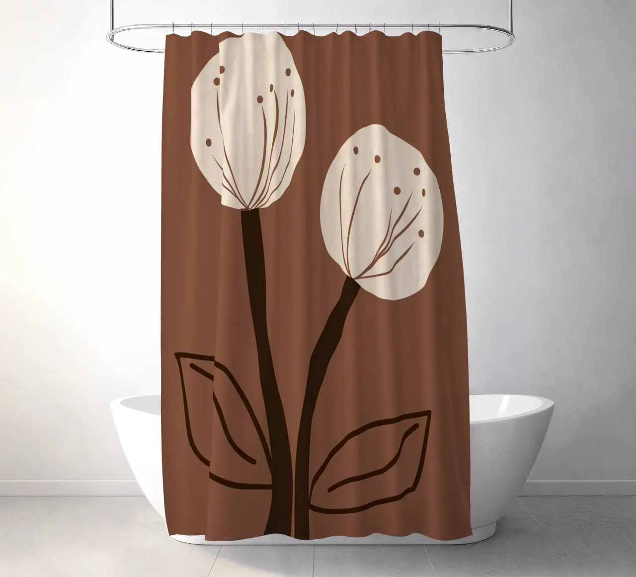 Flores de diente de león marrones decorativas | Bodegón estilo boho cortina de baño de Autofocus