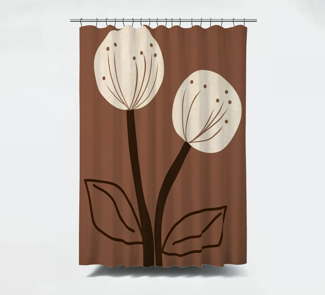 Flores de diente de león marrones decorativas | Bodegón estilo boho cortina de baño de Autofocus