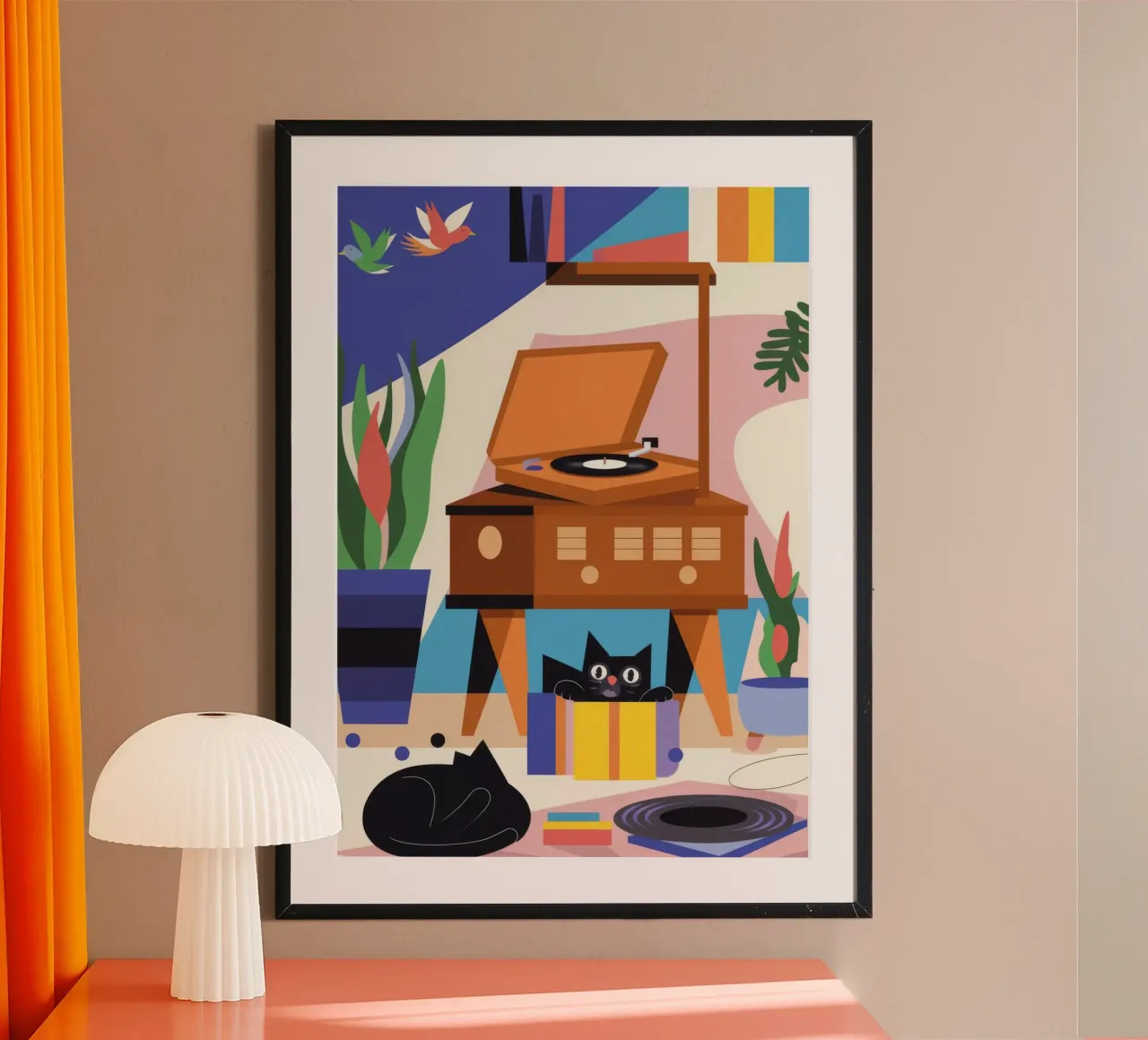 Record di gatti poster con telaio in legno da Seren Liodra