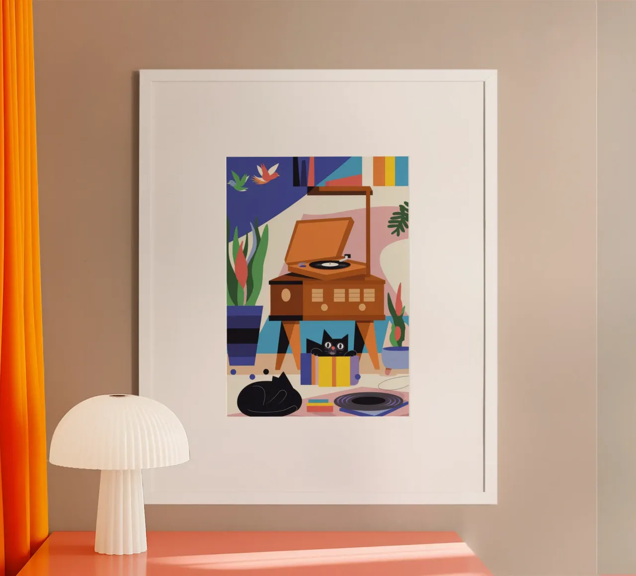 Record di gatti poster con telaio in legno da Seren Liodra