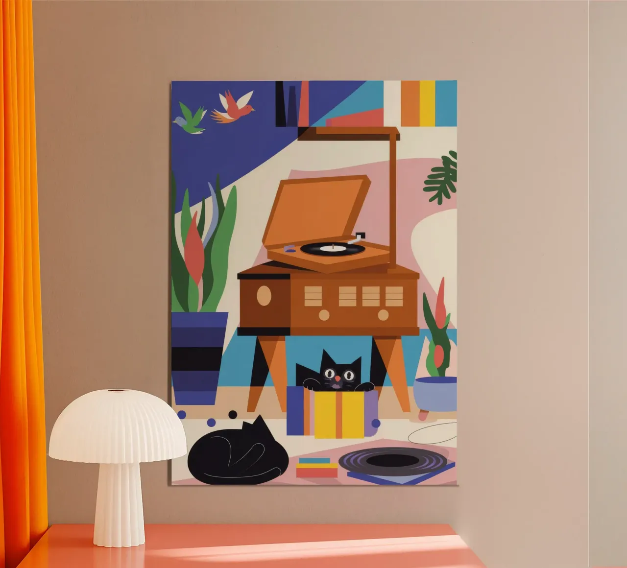 Record di gatti poster con telaio in legno da Seren Liodra