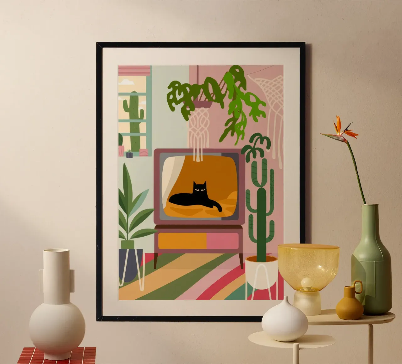 Gatto TV poster con telaio in legno da Seren Liodra