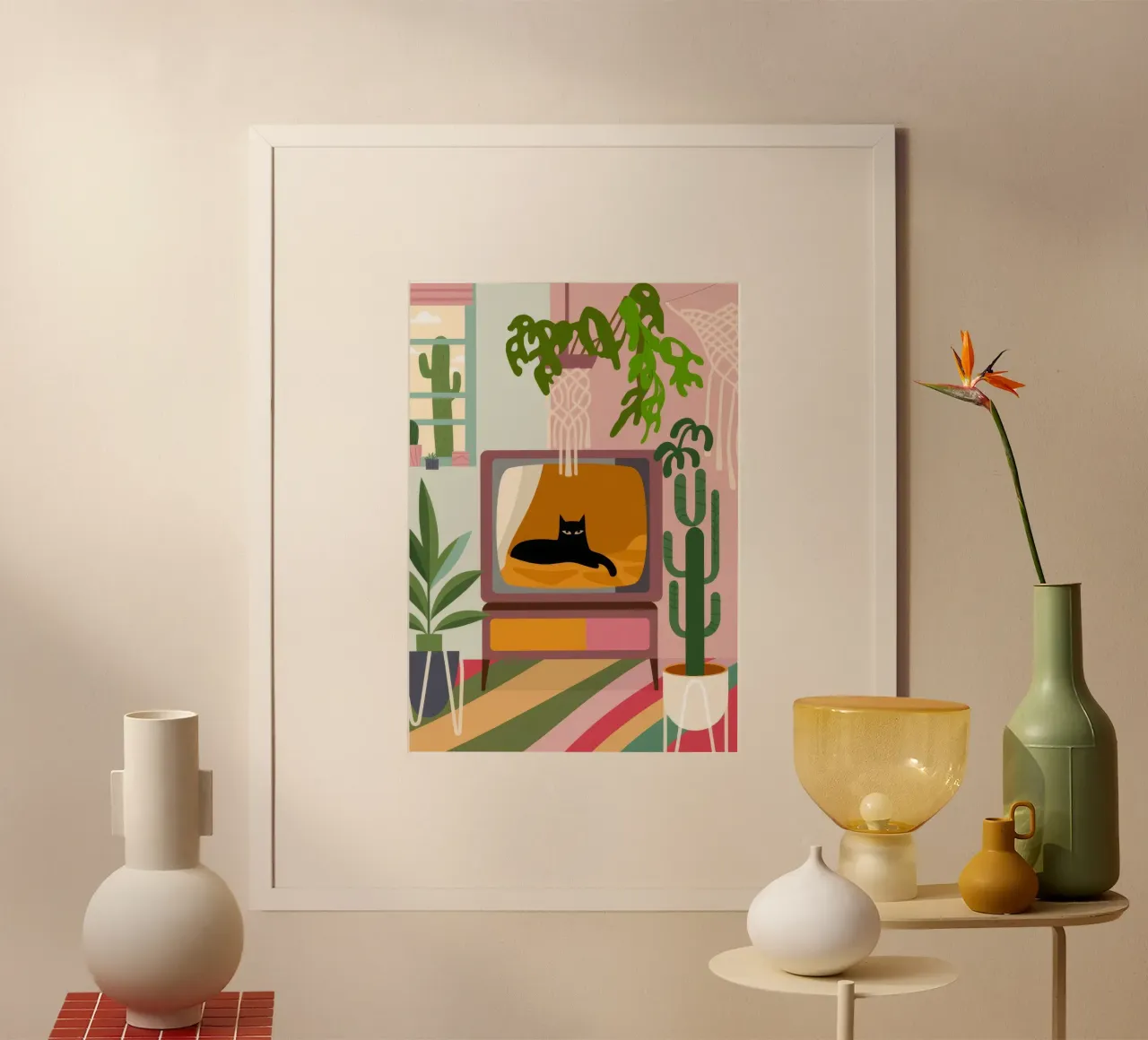 Gatto TV poster con telaio in legno da Seren Liodra