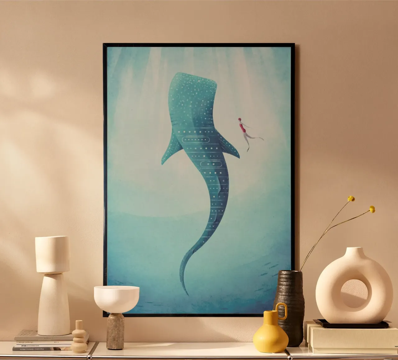 Whale Shark poster con telaio in alluminio da Henry Rivers
