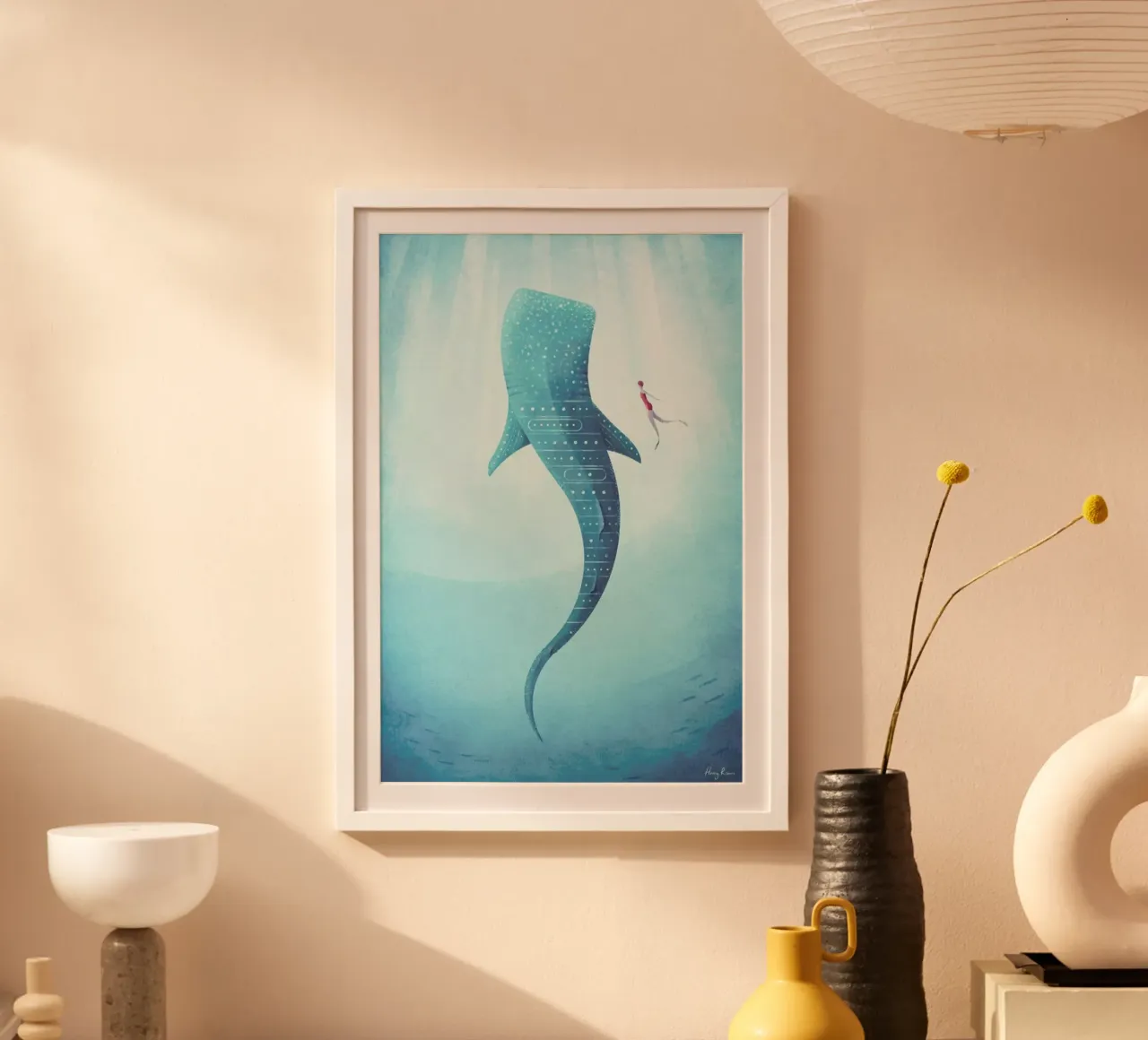 Whale Shark poster con telaio in alluminio da Henry Rivers