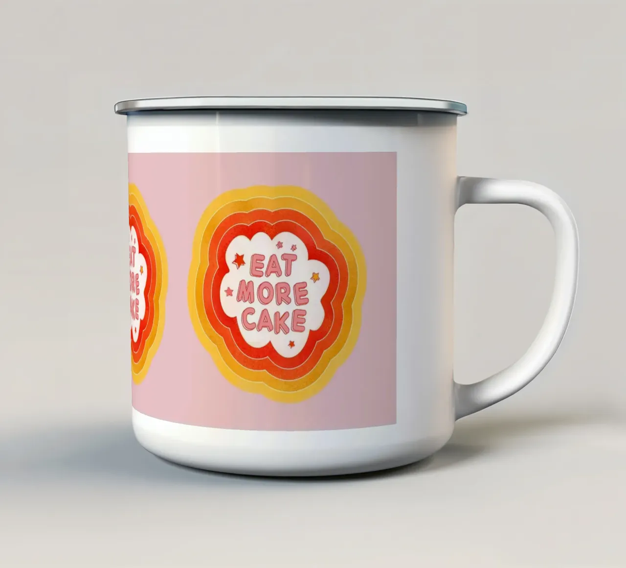 Eat More Cake" Retro Typography Art Print - Dessert Lover tazza in smalto da showmemars