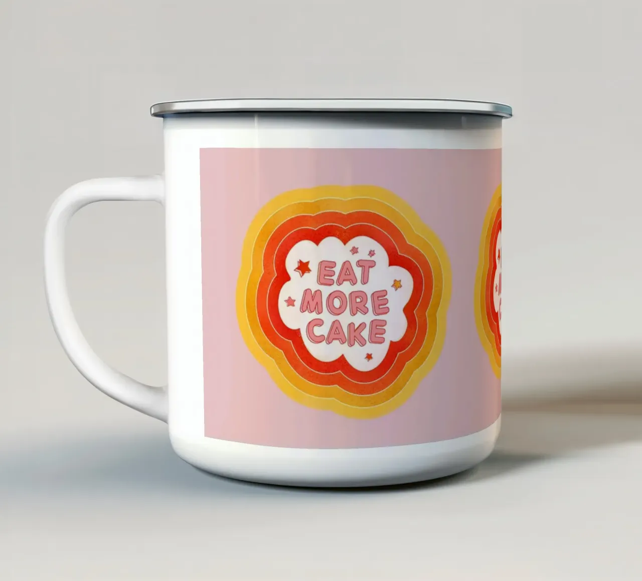 Eat More Cake" Retro Typography Art Print - Dessert Lover tazza in smalto da showmemars