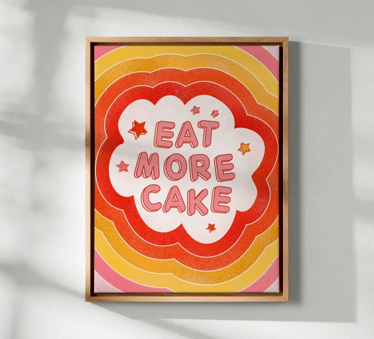 Eat More Cake" Retro Typography Art Print - Dessert Lover canvas met Baklijst van showmemars