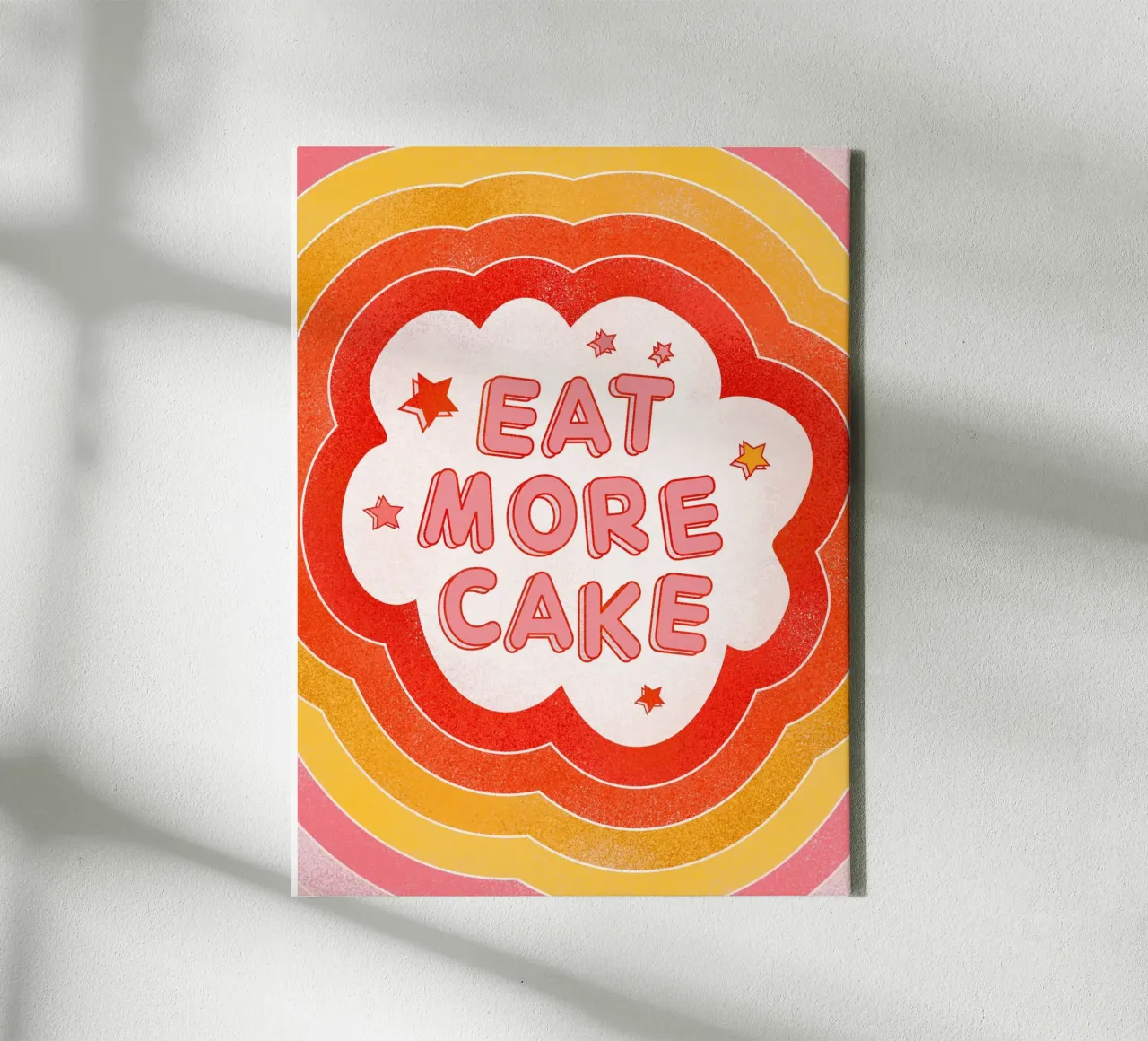 Eat More Cake" Retro Typography Art Print - Dessert Lover canvas met Baklijst van showmemars