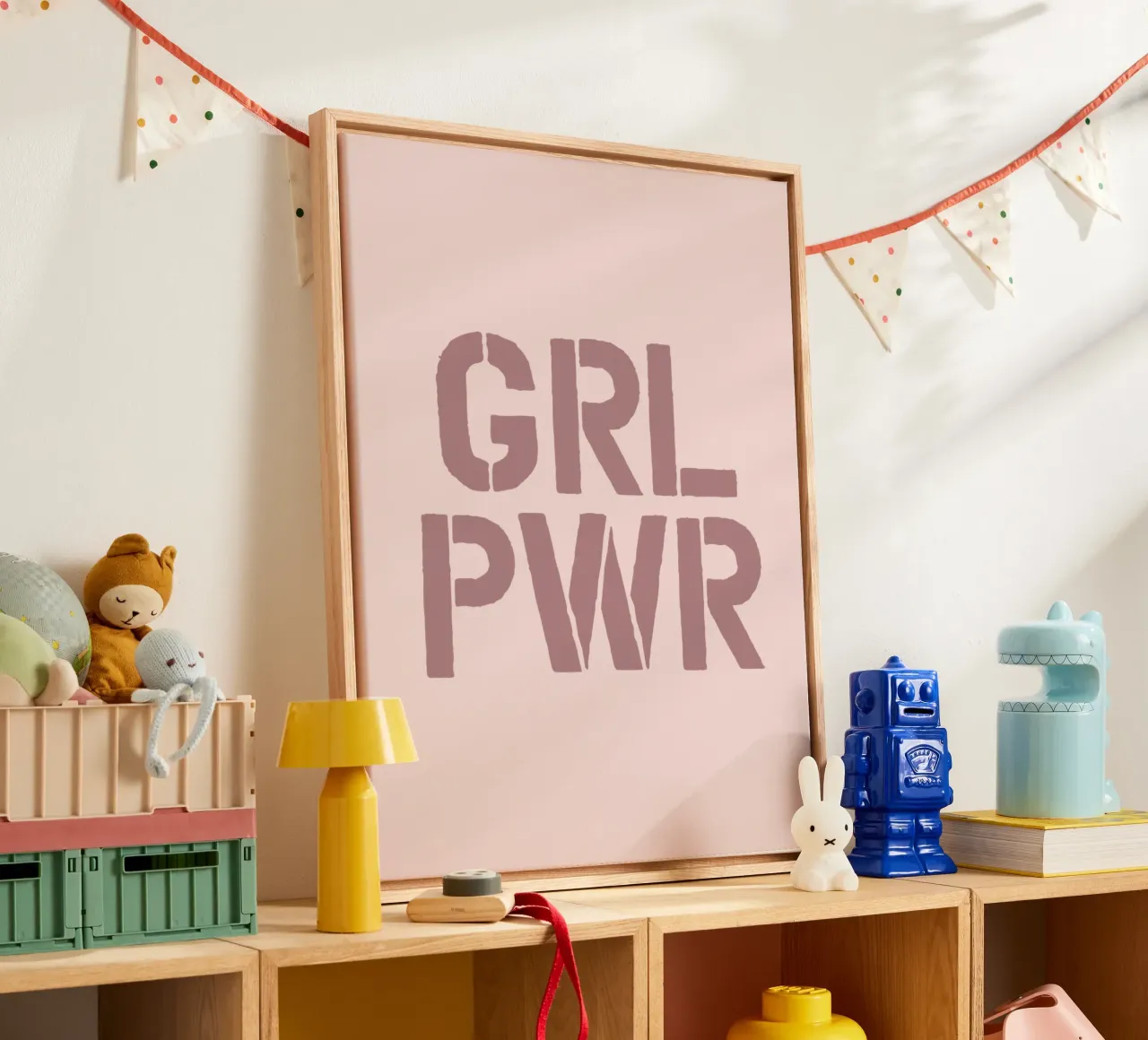 GRL PWR Stencil Typography Print in Pink Girl Power canvas with Floater frame by THE MOTIVATED TYPE