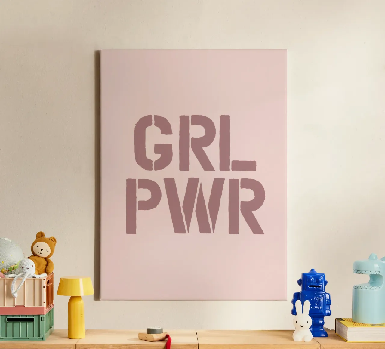 GRL PWR Stencil Typography Print in Pink Girl Power canvas with Floater frame by THE MOTIVATED TYPE