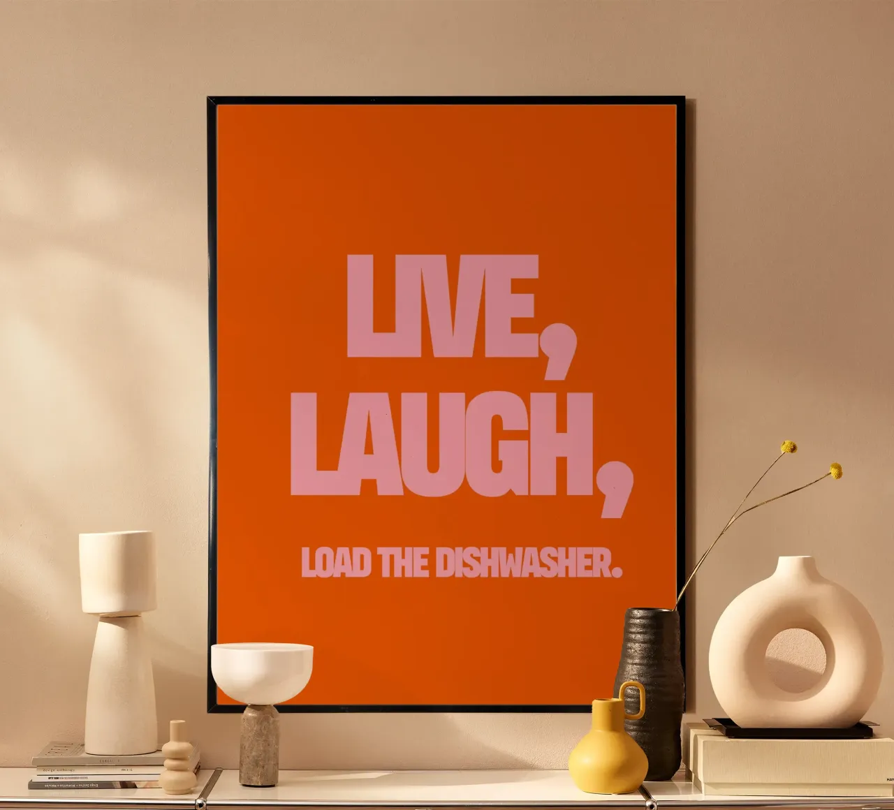 Live, Laugh, Load the Dishwasher poster con telaio in plastica da TheGrumpyHomeDecor
