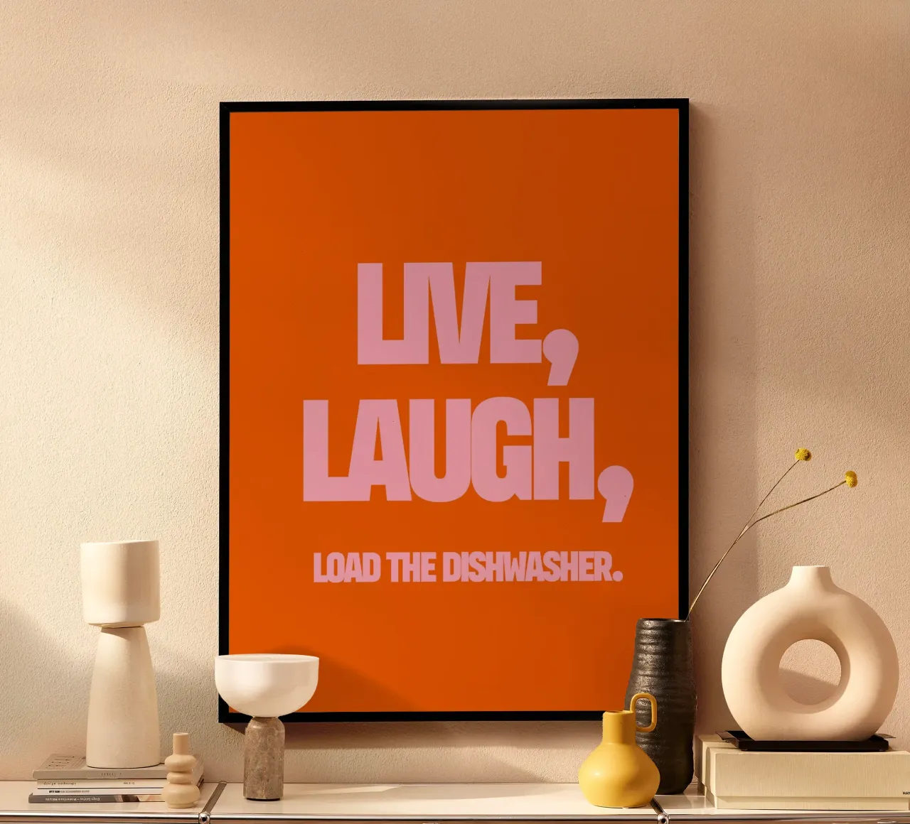 Live, Laugh, Load the Dishwasher poster con telaio in plastica da TheGrumpyHomeDecor