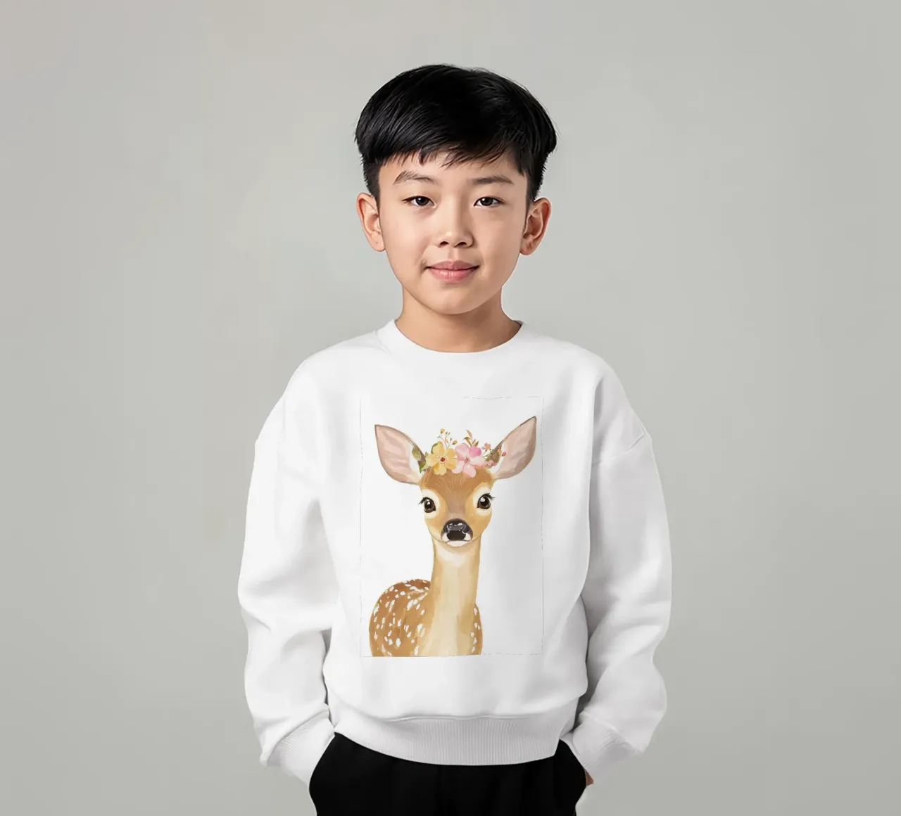 Nursery Deer Print, Niedliche Wandkunst Waldtier Babyzimmer Kinder Sweatshirt von Little Lila