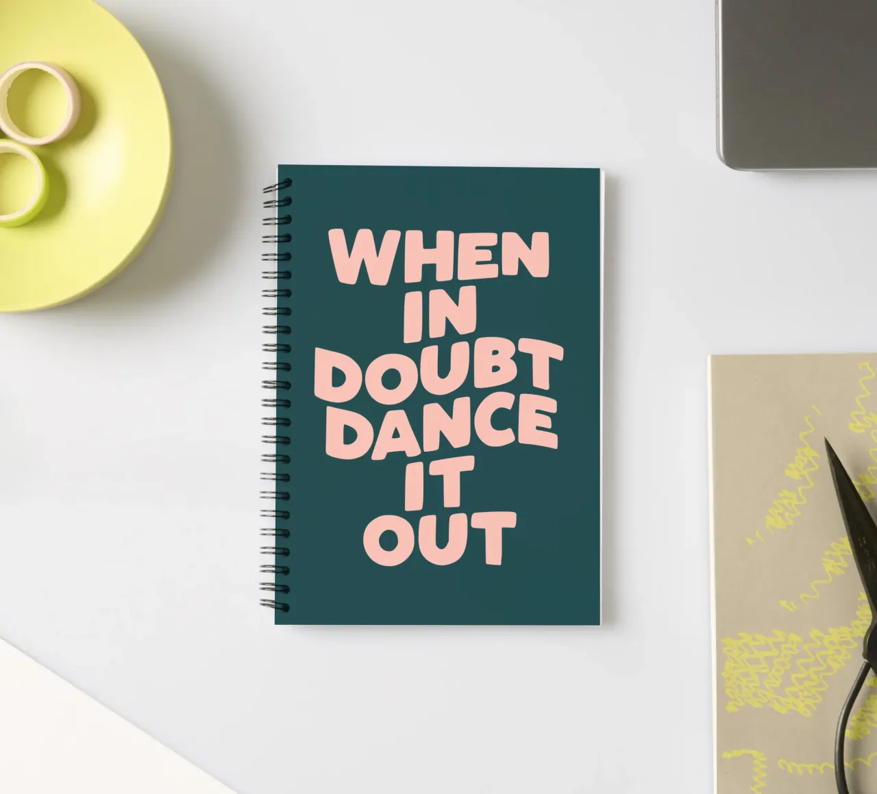 When in Doubt Dance it Out Happy Colourful Typography Quote spiral notebook by THE MOTIVATED TYPE