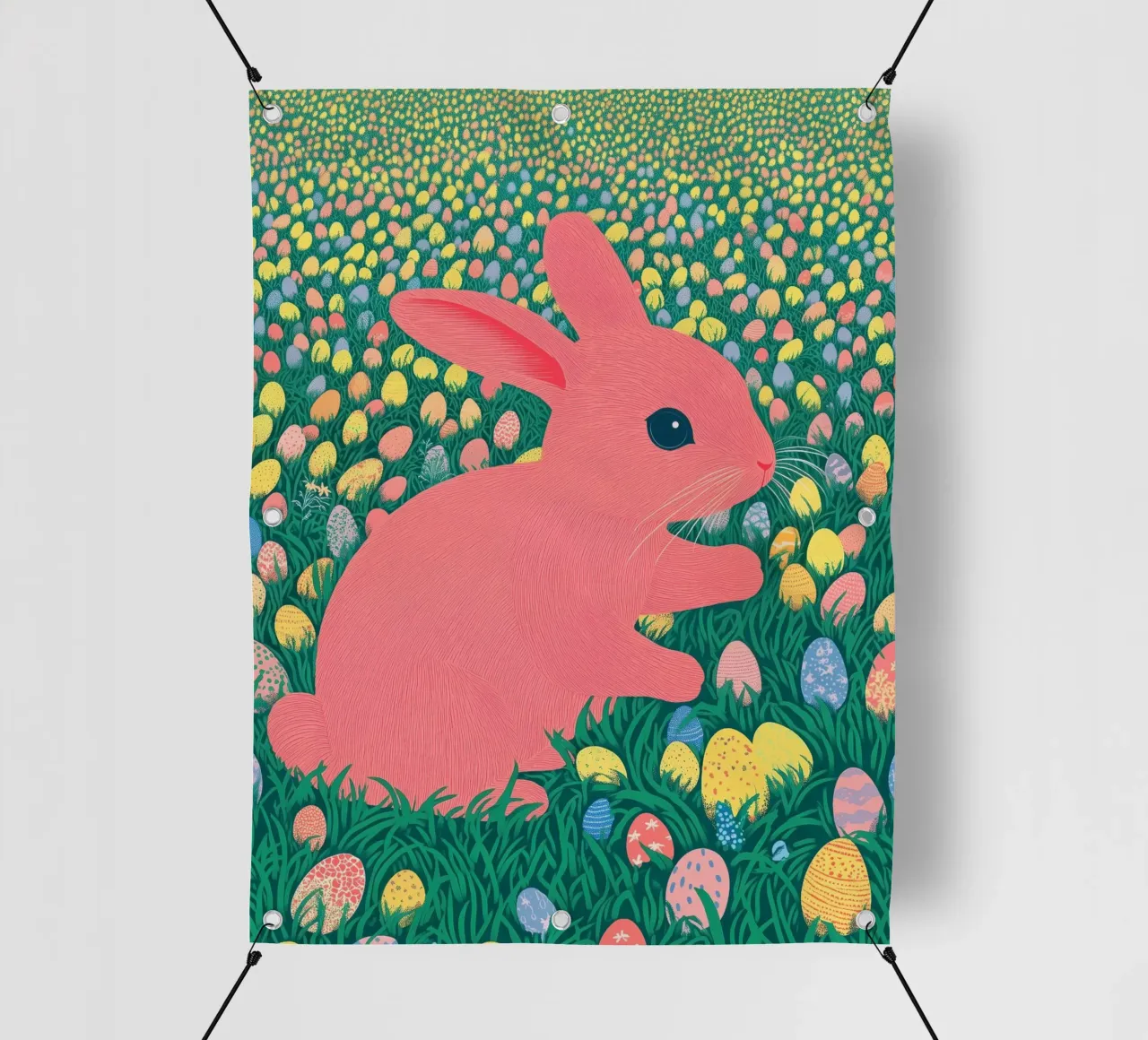 A Pink Rabbit in a Green Field full of Spring Easter Eggs pvc cover by Kaji