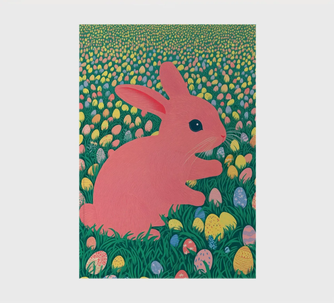 A Pink Rabbit in a Green Field full of Spring Easter Eggs notebook by Kaji