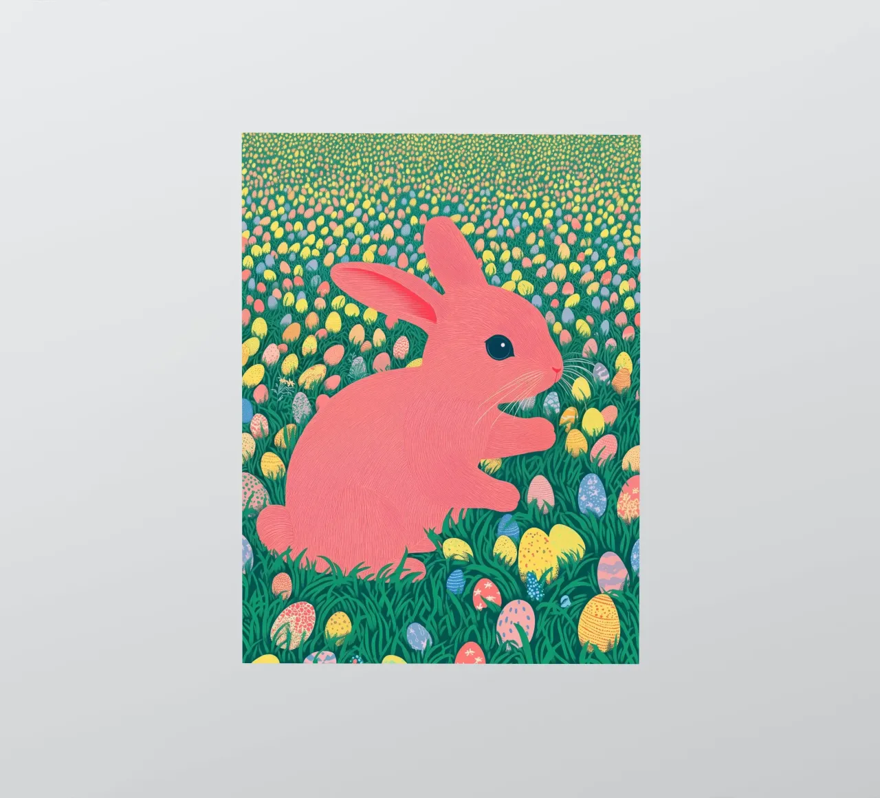 A Pink Rabbit in a Green Field full of Spring Easter Eggs sticker by Kaji