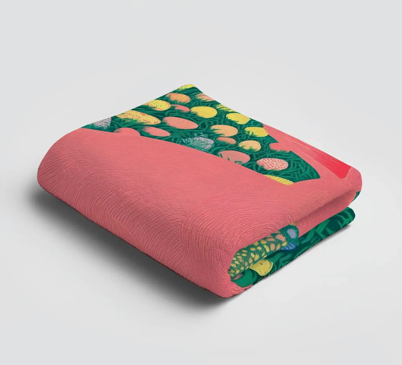 A Pink Rabbit in a Green Field full of Spring Easter Eggs towel by Kaji