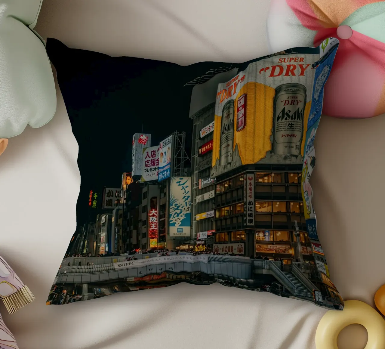 Dotonbori by Night - Osaka, Japan decorative cushion by Marcel Bisig