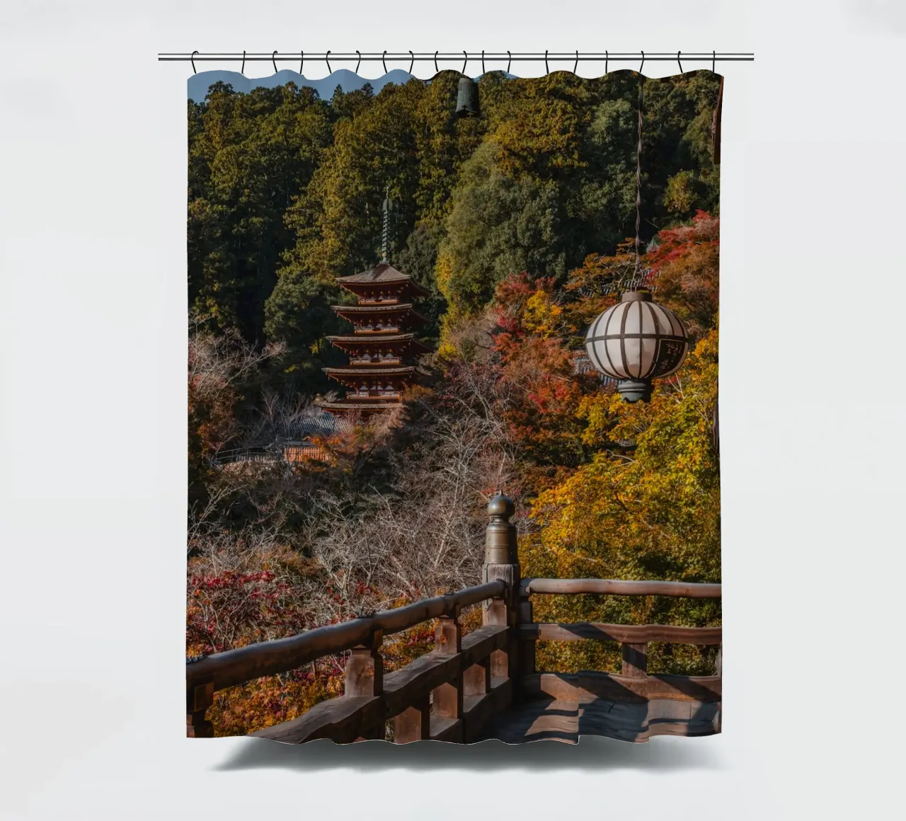 Tempio giapponese in autunno - Nara, Giappone tenda da doccia da Marcel Bisig