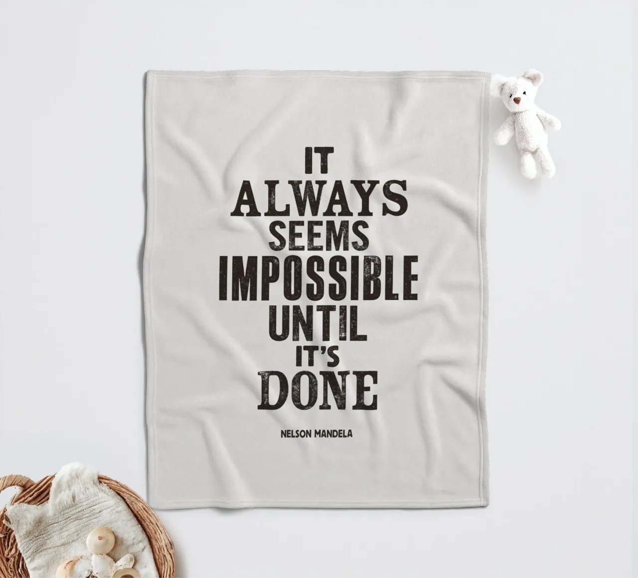 It Always Seems Impossible Until It's Done Quote Print fleece blanket by THE MOTIVATED TYPE