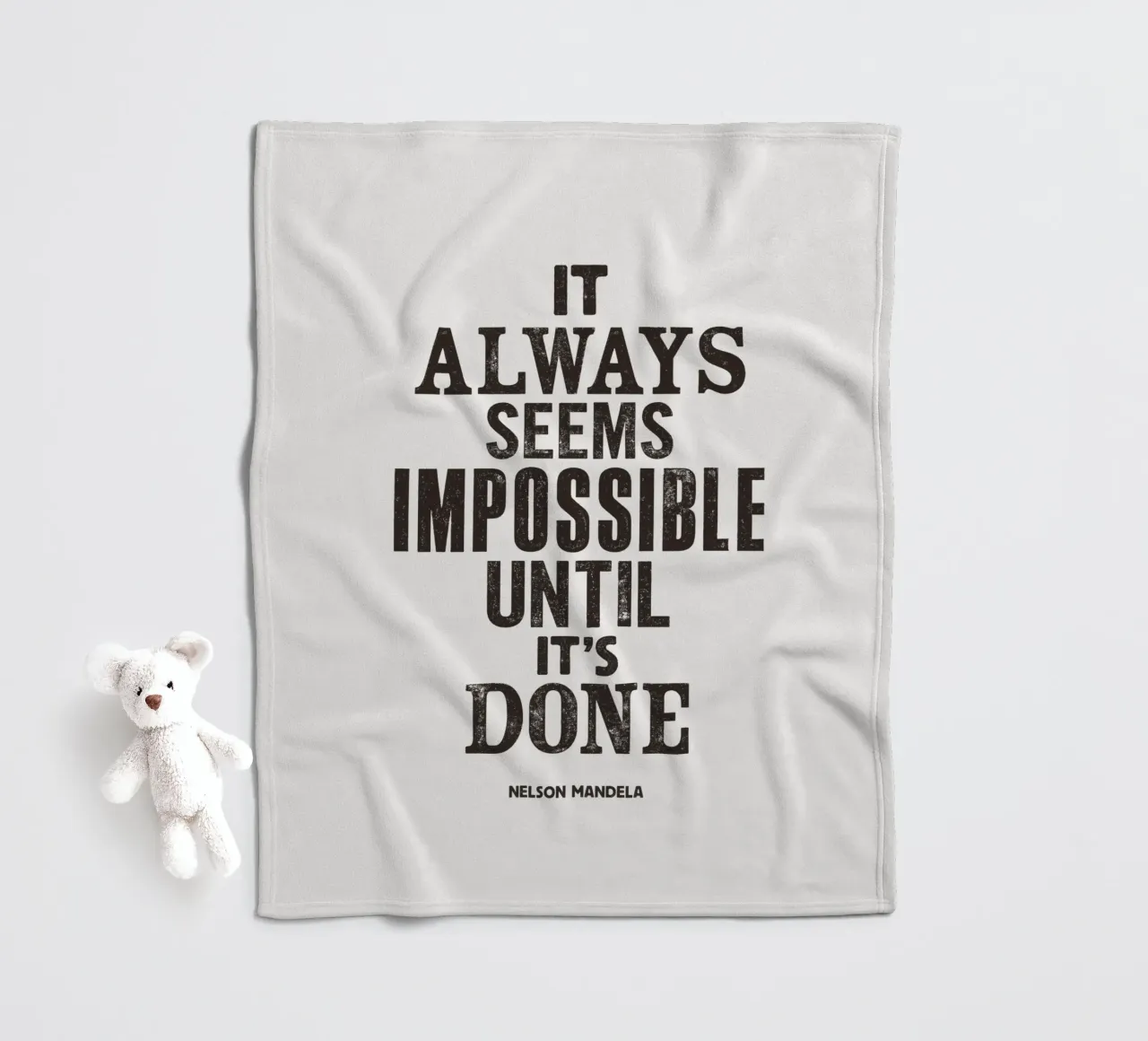 It Always Seems Impossible Until It's Done Quote Print fleece blanket by THE MOTIVATED TYPE