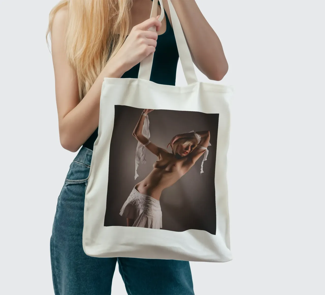 Iveta in white borsa in juta da Dave Hare Photography