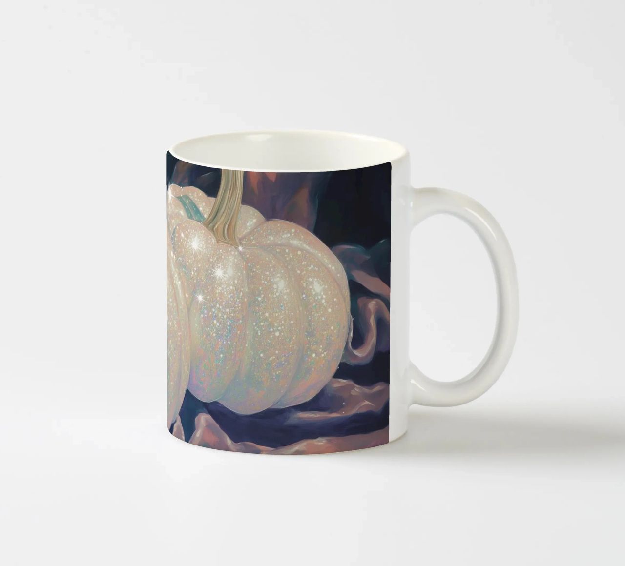 Zucche bianche scintillanti tazza in ceramica da Melloi Art Print